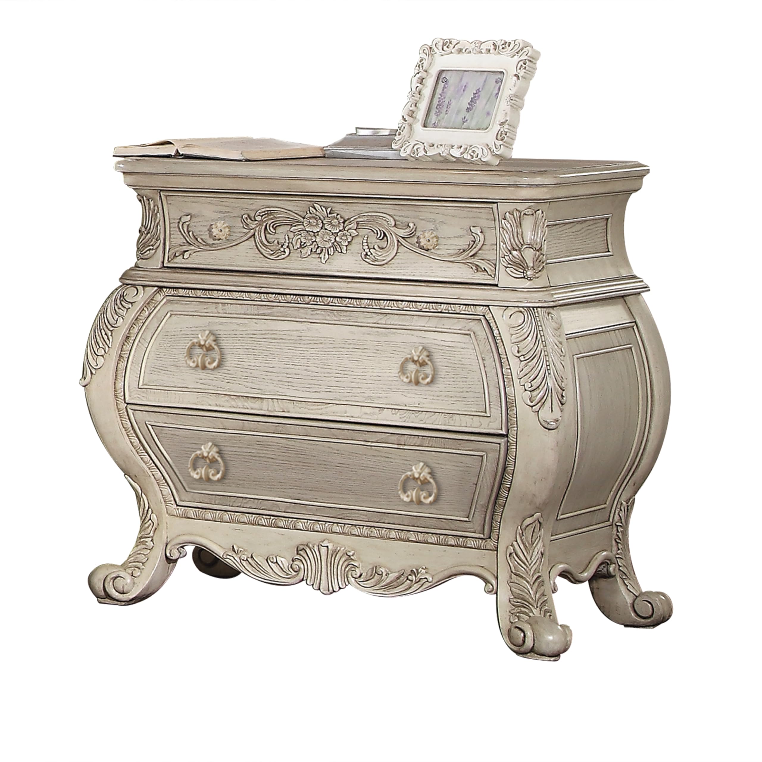 3-Drawer Bombé Nightstand – Antique White