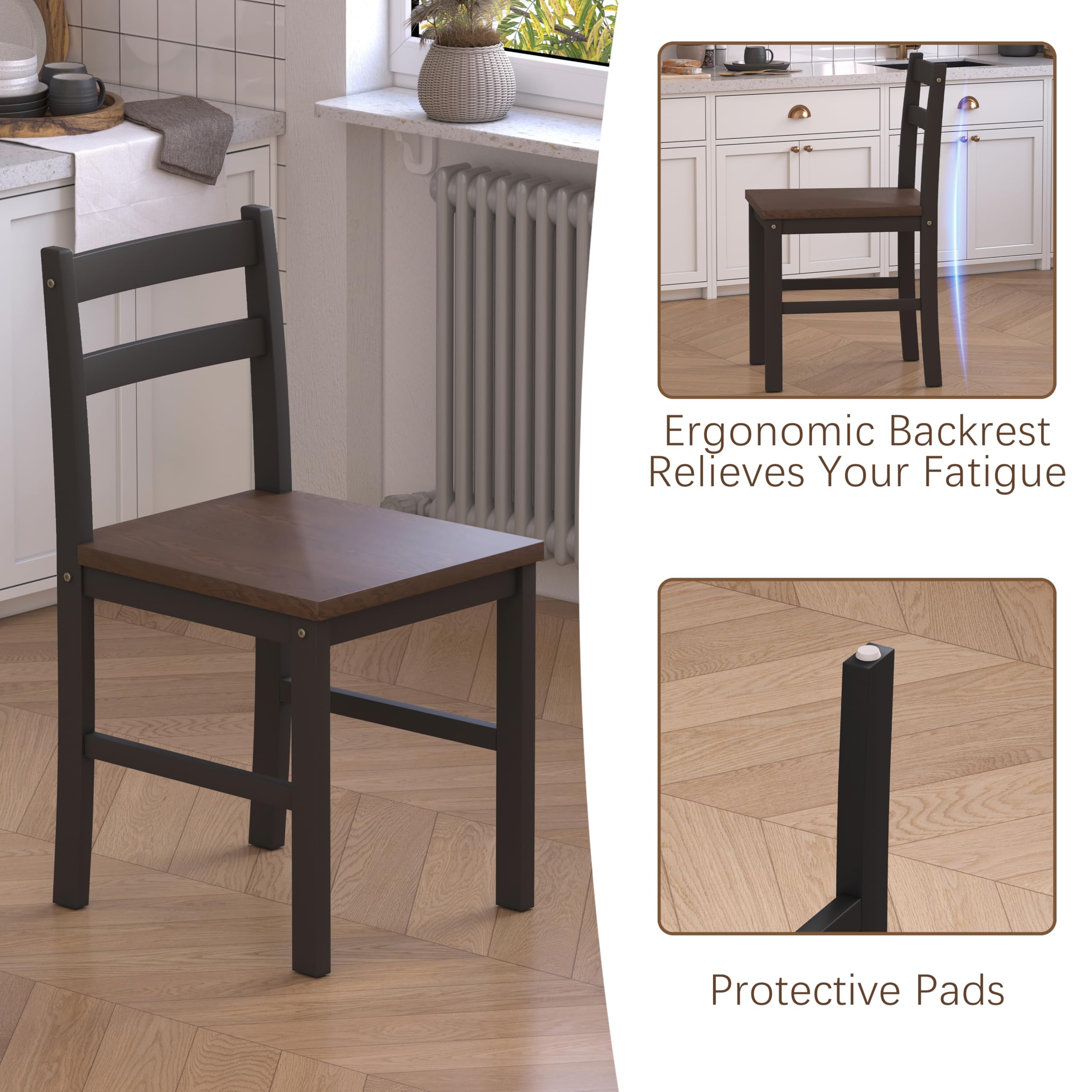 5-Piece Solid Wood Dining Table Set with 4 Chairs