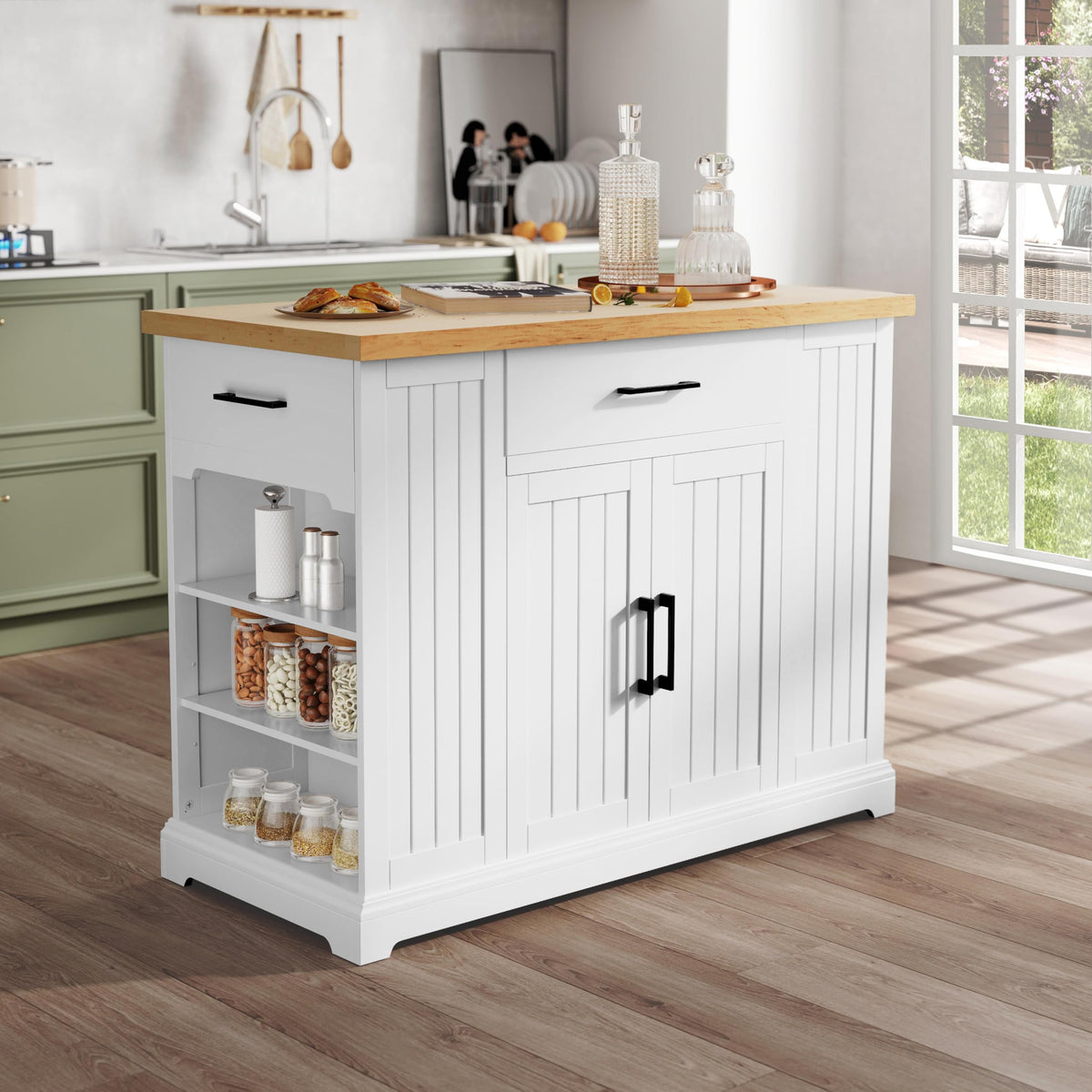 Yaheetech Rolling Kitchen Island Cart with 3 Drawers & Open Shelves, White
