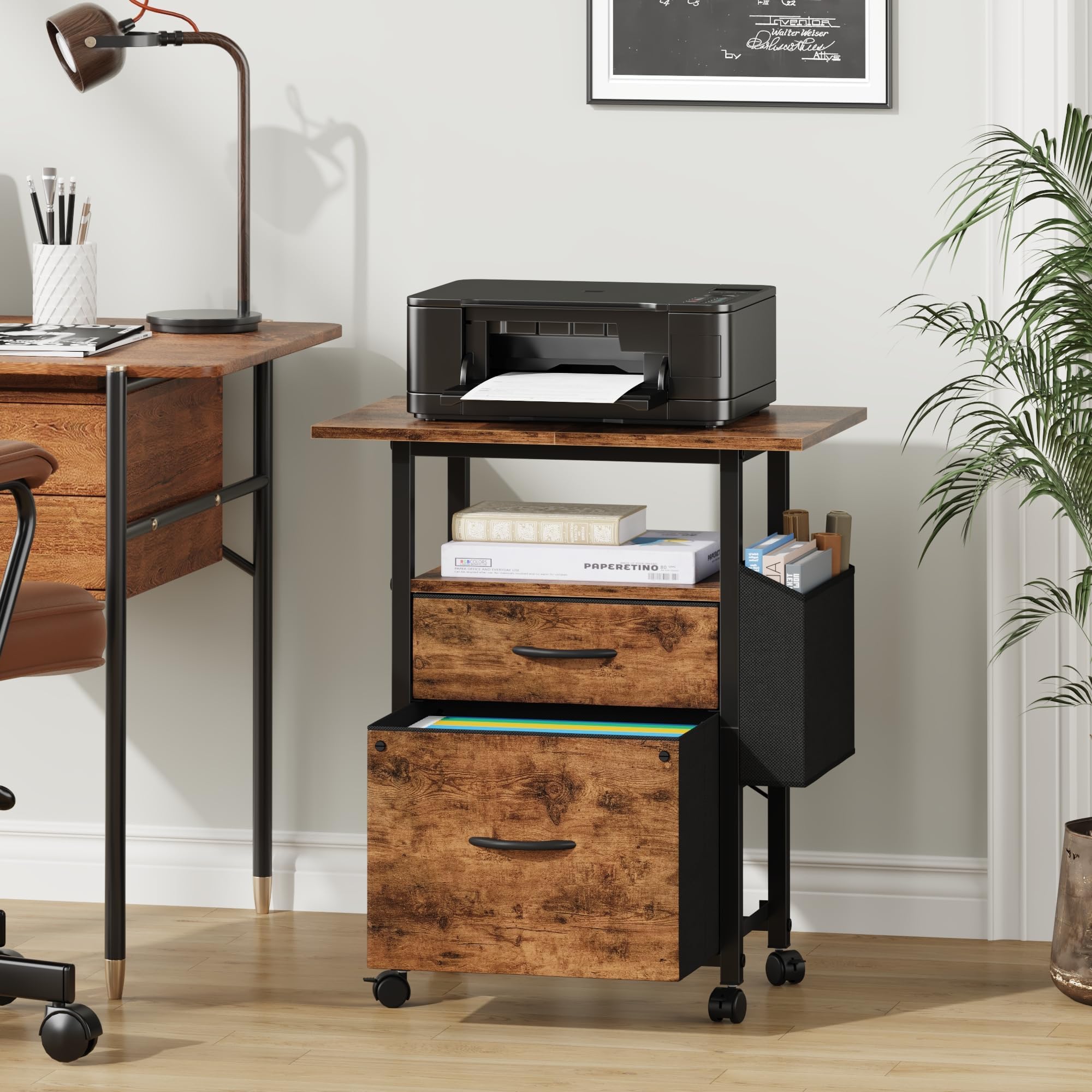 2-Drawer Rolling File Cabinet with 24" Extended Desktop