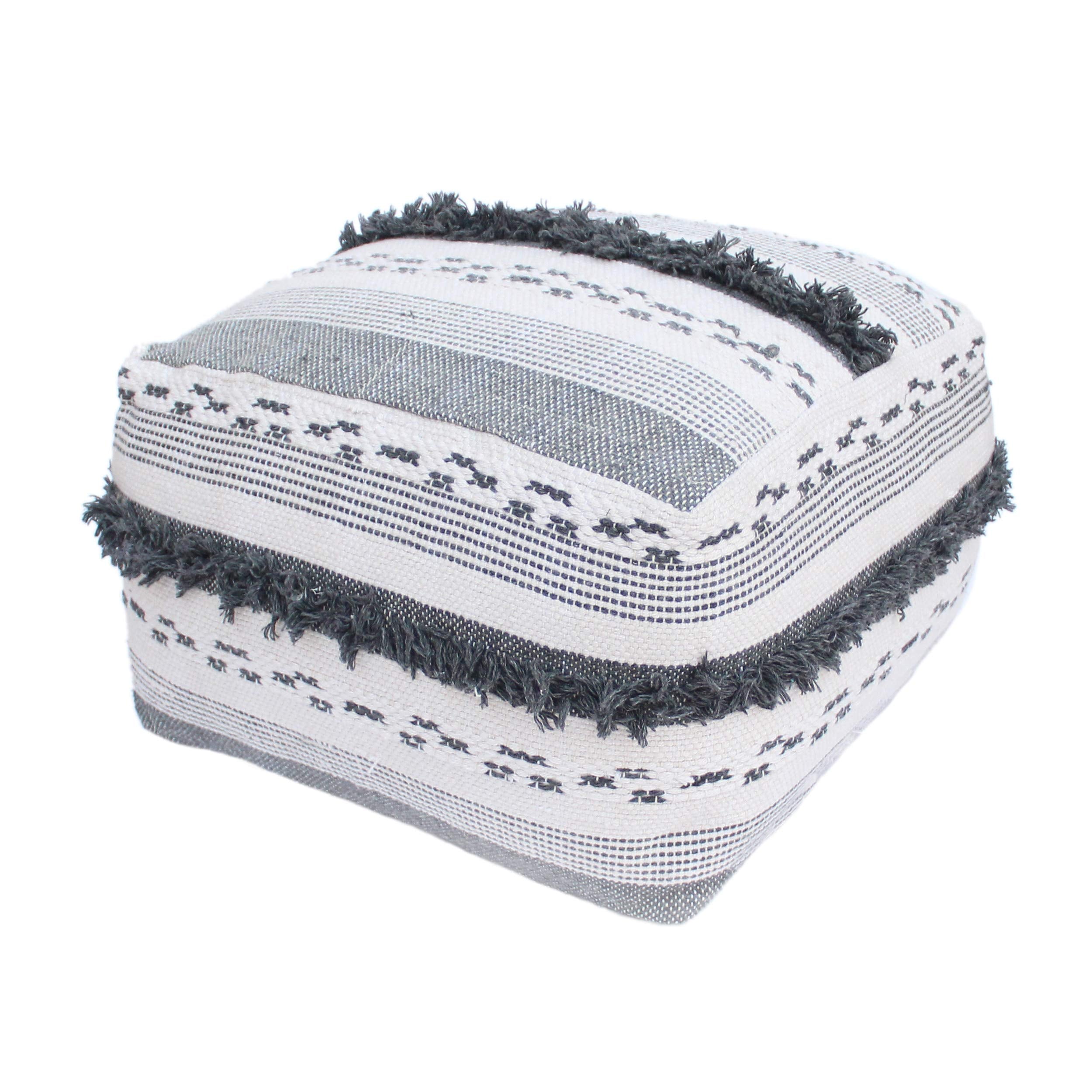 Handmade Boho Wool & Cotton Pouf Ottoman
