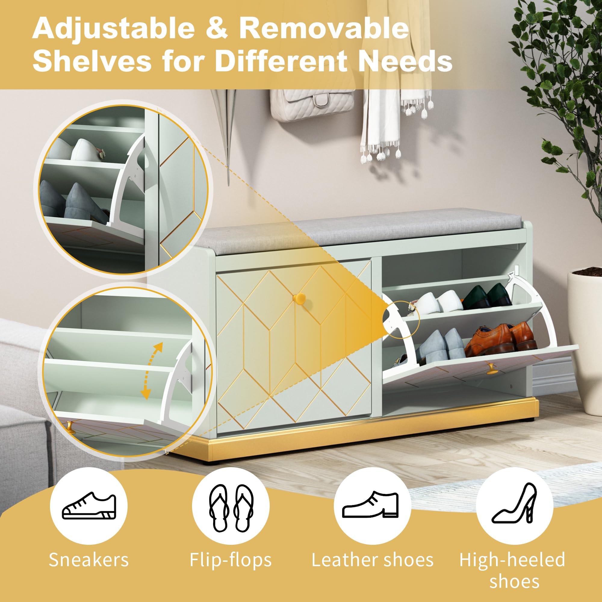 Entryway Shoe Bench with Storage & Padded Cushion