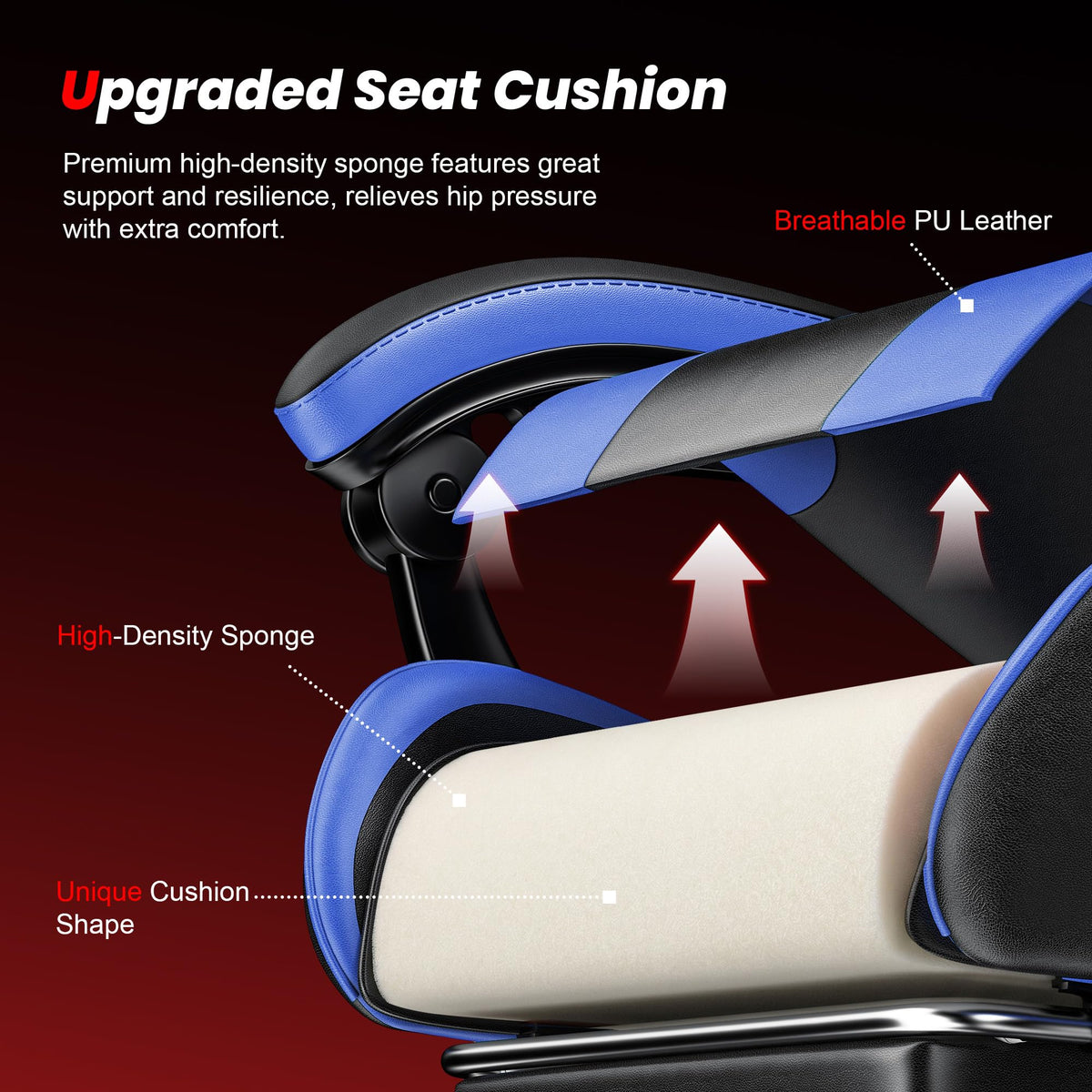 Gaming Chair with Footrest, Ergonomic Video Game Chair for Adults, Blue