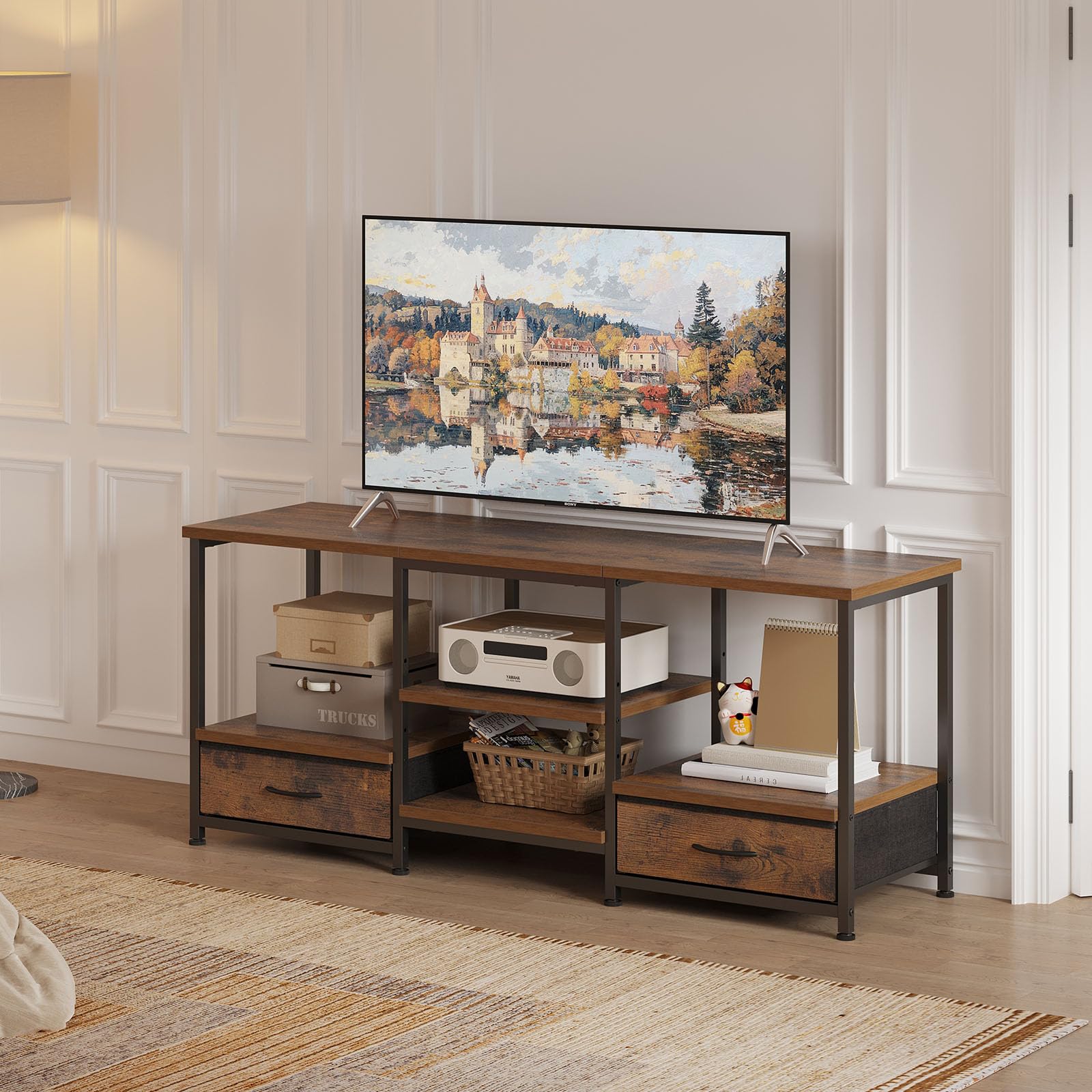 Rustic TV Stand with Charging Station