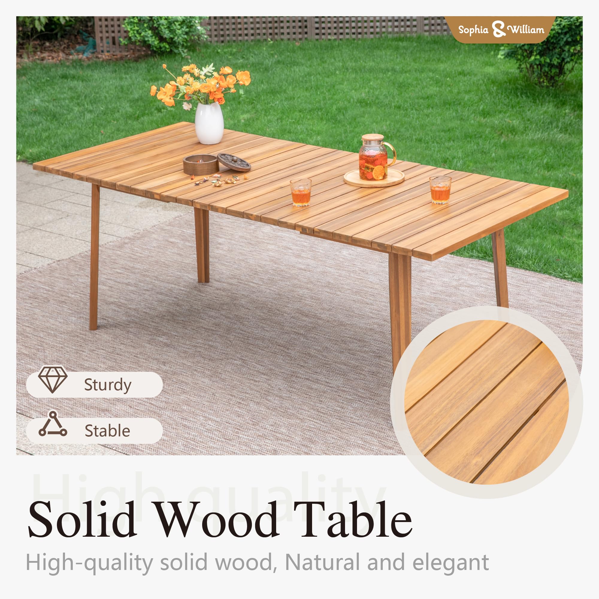 Sophia & William Outdoor Dining Set, Patio Furniture Set with Table and Chairs Set Wooden, Rattan Furniture Set of 8 Chairs and 1 Acacia Wood Rectangular Table for Yard, Garden, Porch and Poolside