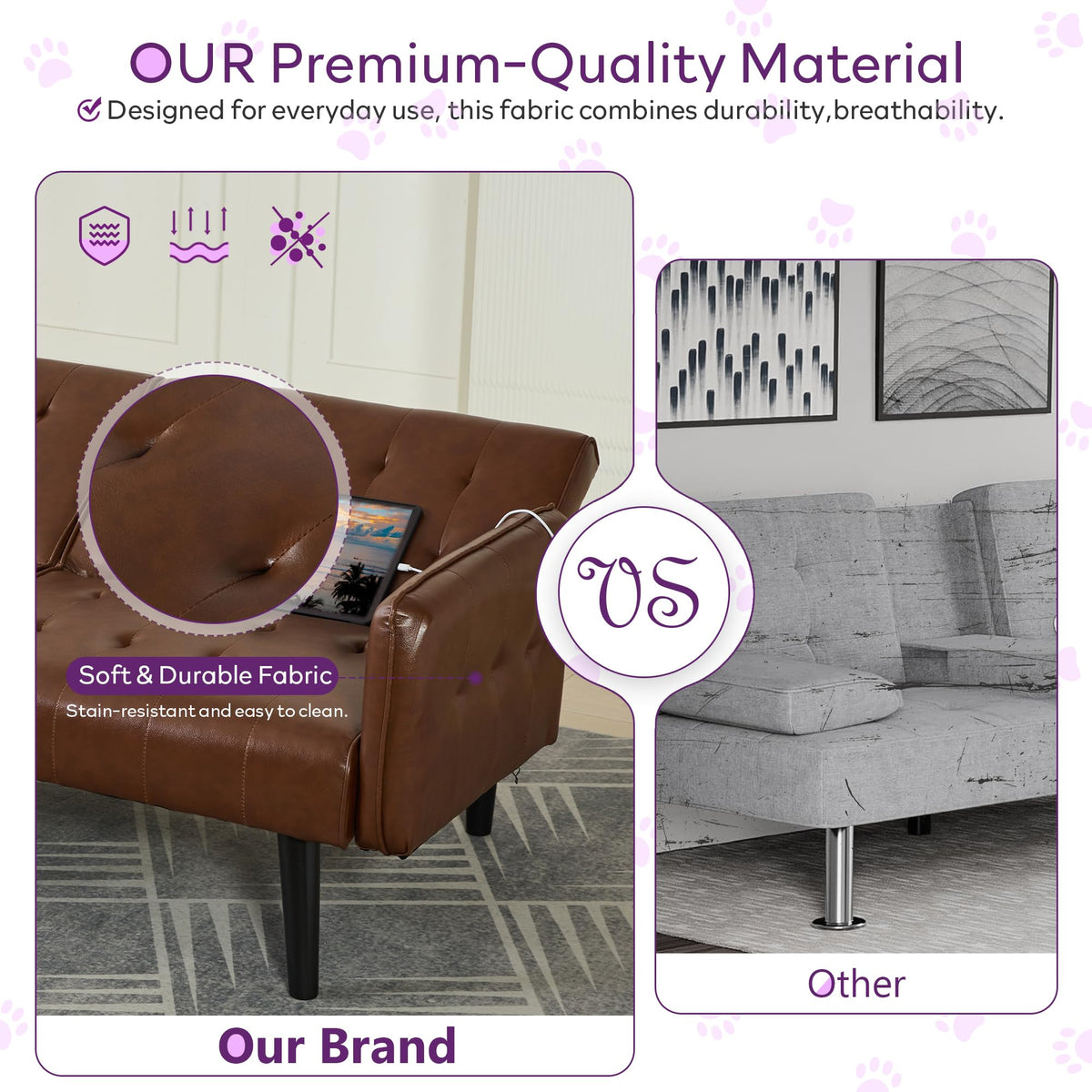 Convertible Futon Sofa Bed with USB
