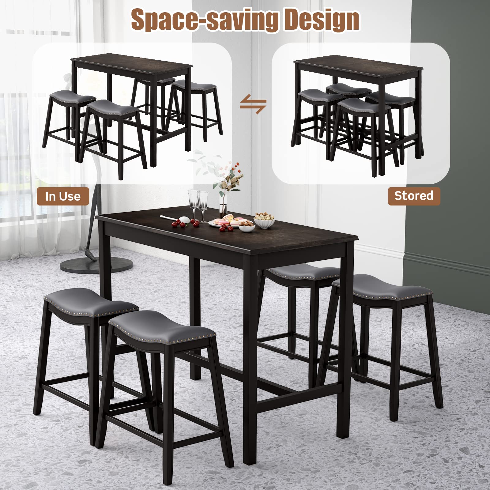 5-Piece Counter Height Bar Table & Saddle Stool Set