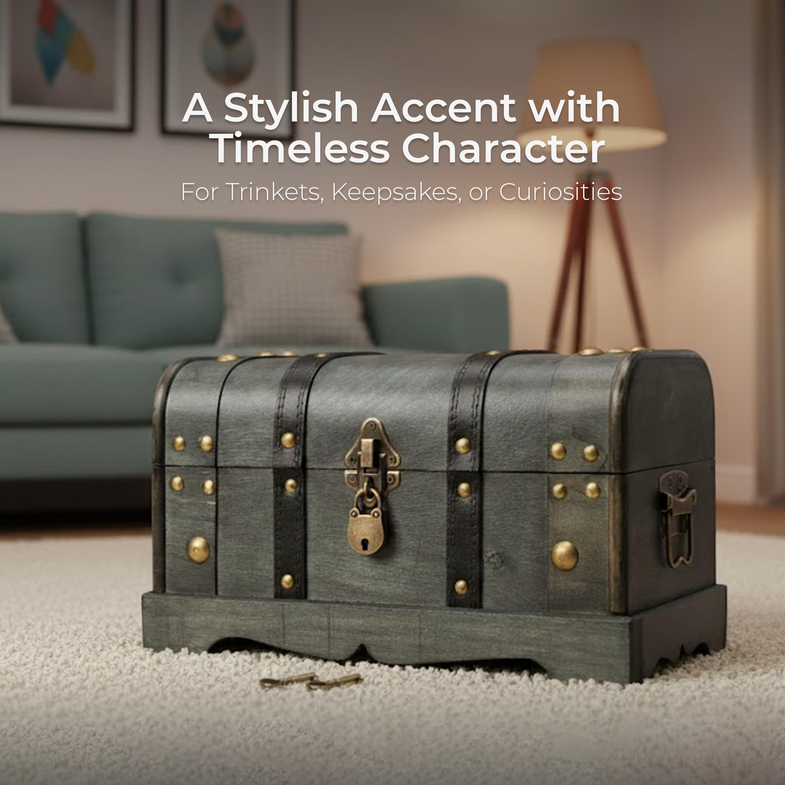 Wooden Treasure Chest Box with Removable Tray