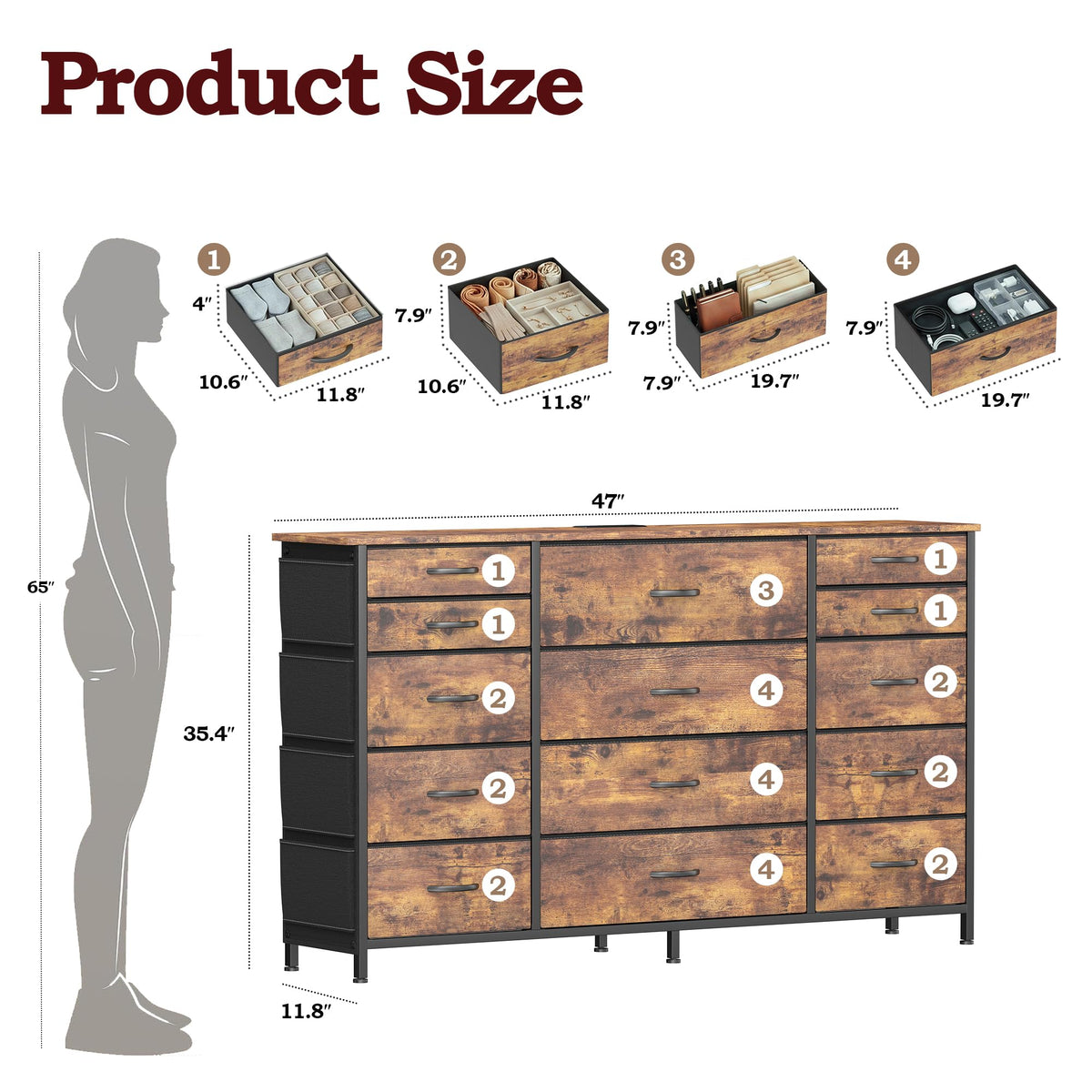 BCLOUDNEST Dresser for Bedroom with 14 Drawers Large Fabric Storage Tower