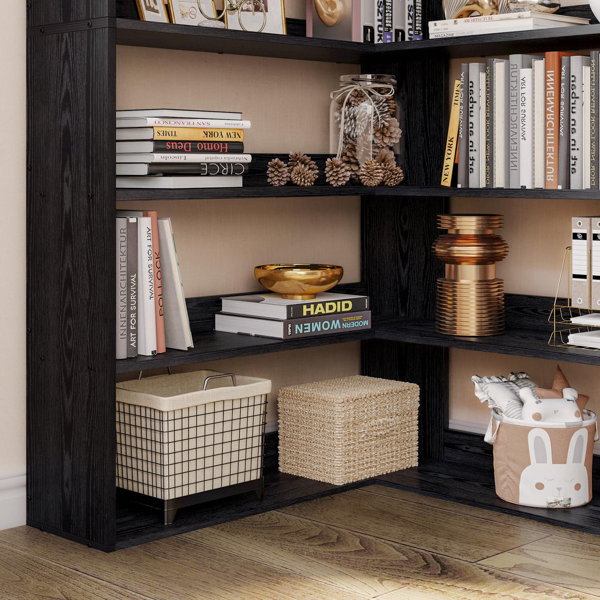 IRONCK Corner Book Shelf 6 Tiers with Baffles
