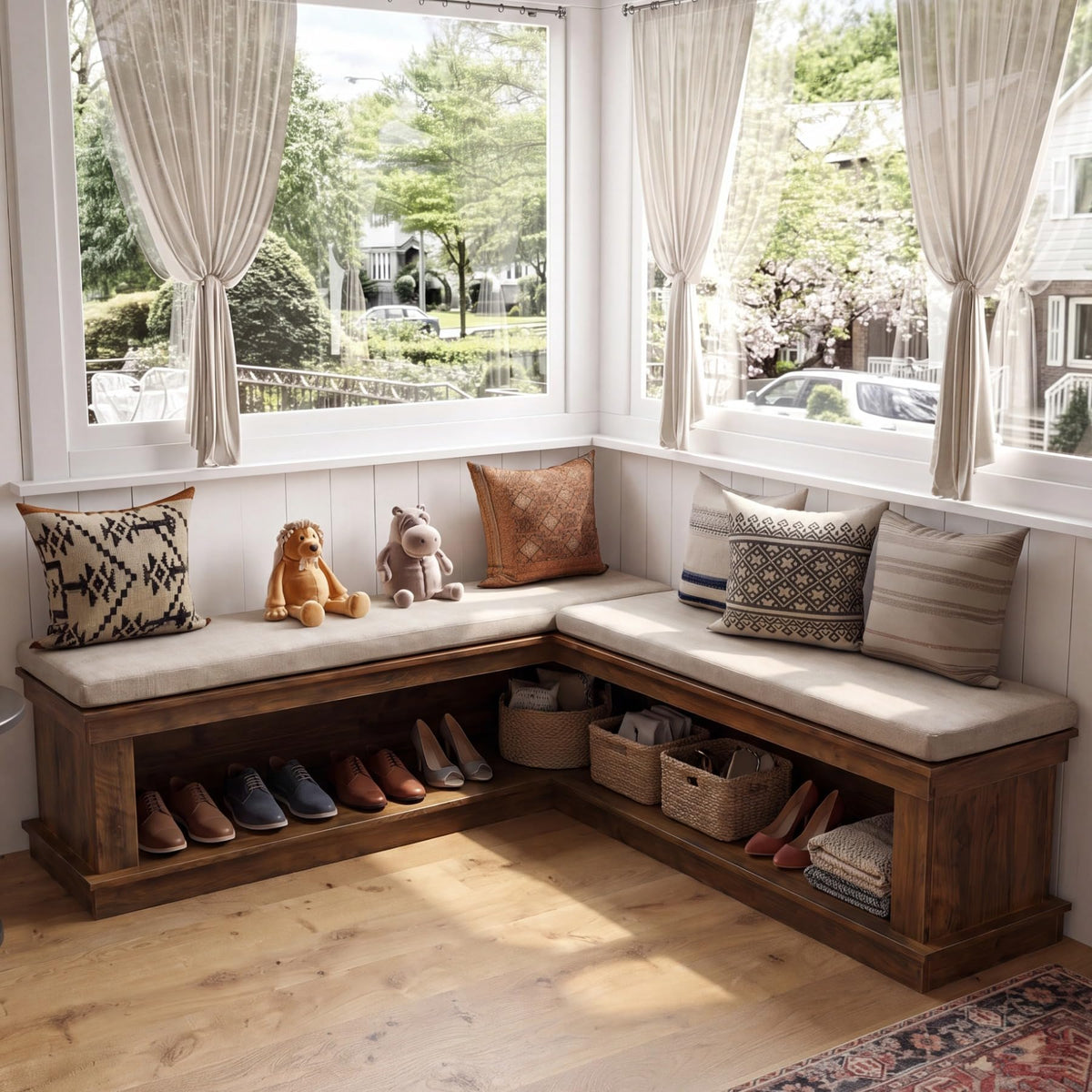Tribesigns 55" L-Shaped Corner Storage Bench with Cushion