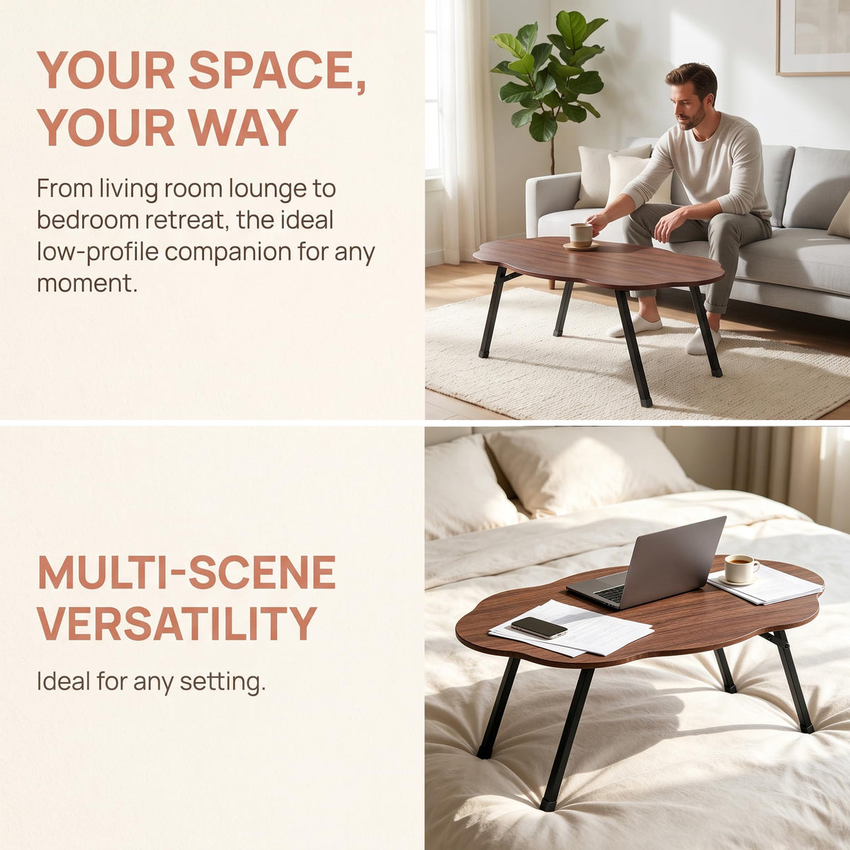 JUISSANO Folding Coffee Table,Cloud Coffee Table for Living Room,Walnut