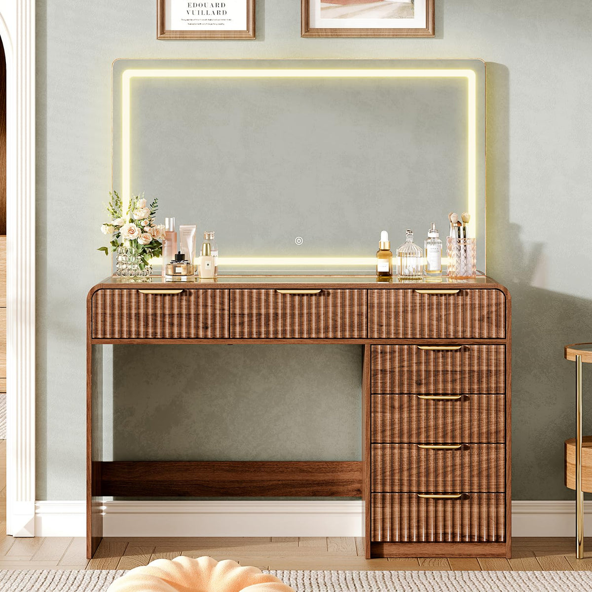 Walnut Makeup Vanity with LED Mirror