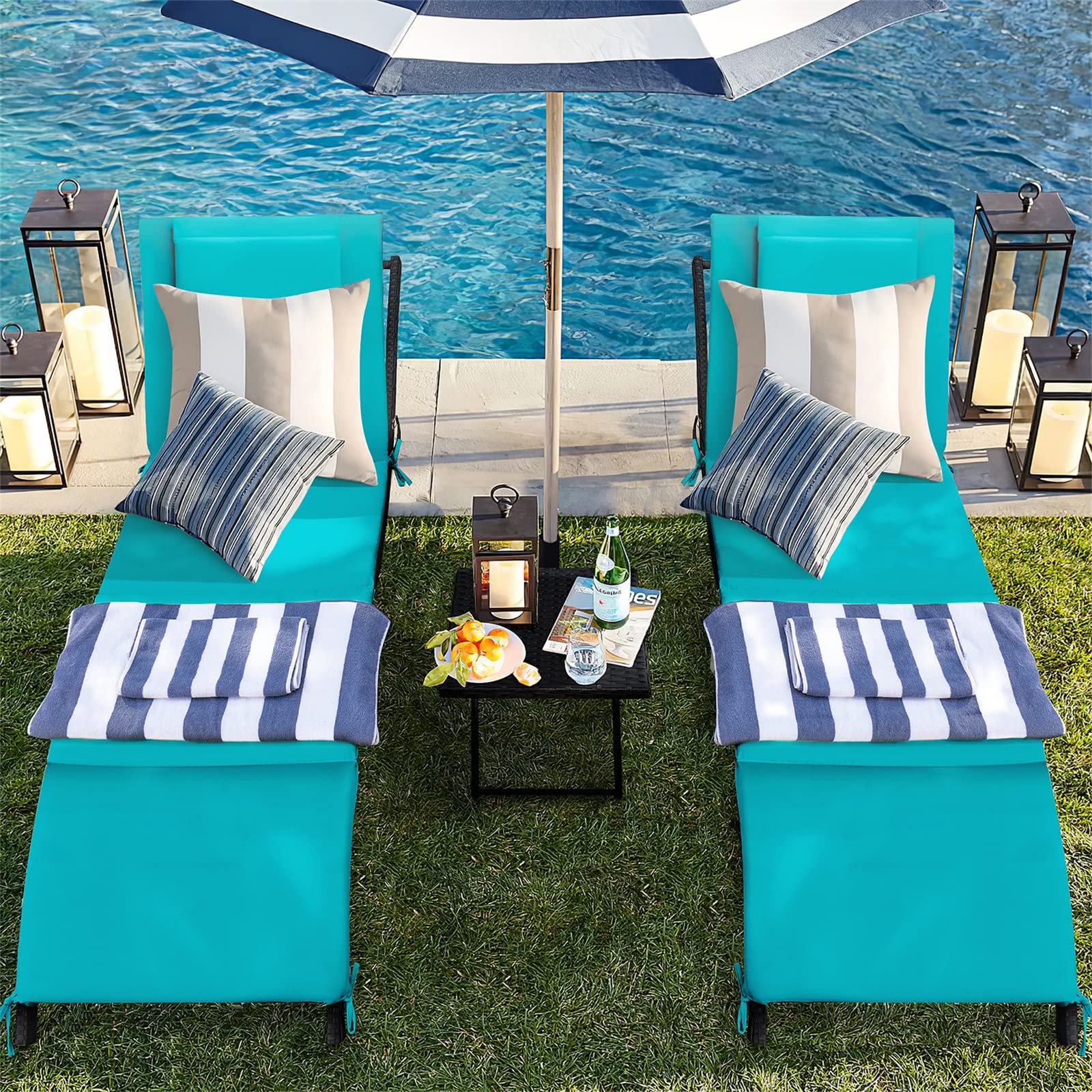 Outdoor Reclining Chaise Lounge Set with Side Table