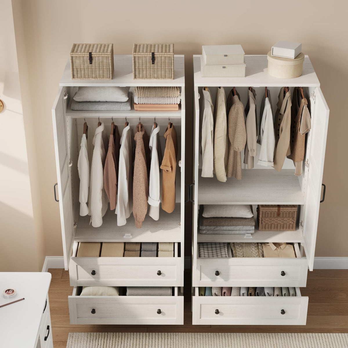 Rustic White Wardrobe with 2 Drawers