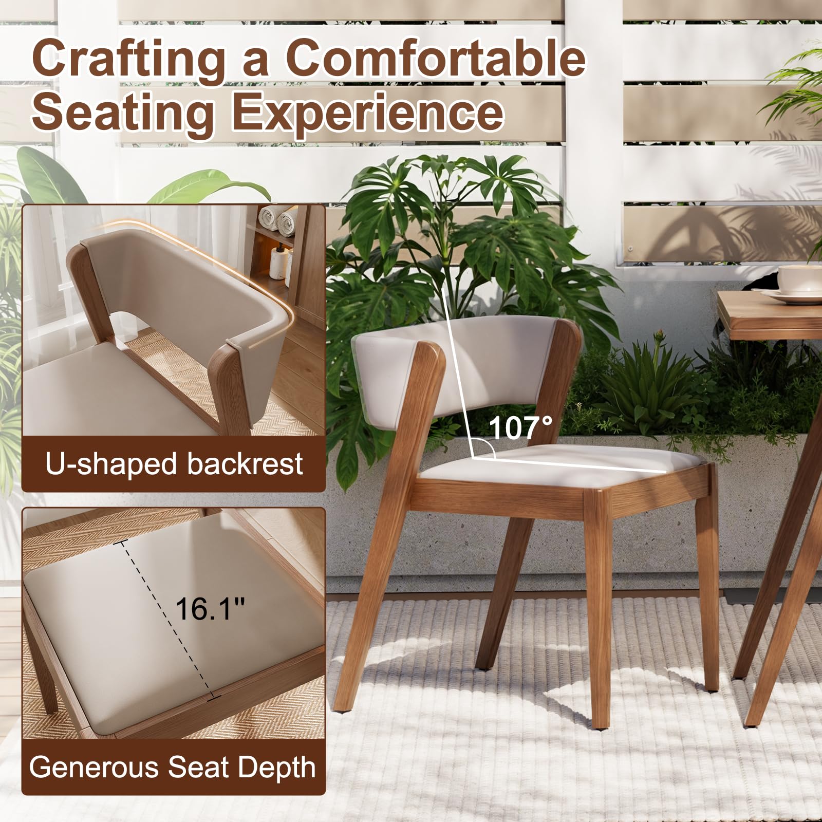 Solid Wood Outdoor Dining Table Set with Upholstered Chairs, 3-Piece