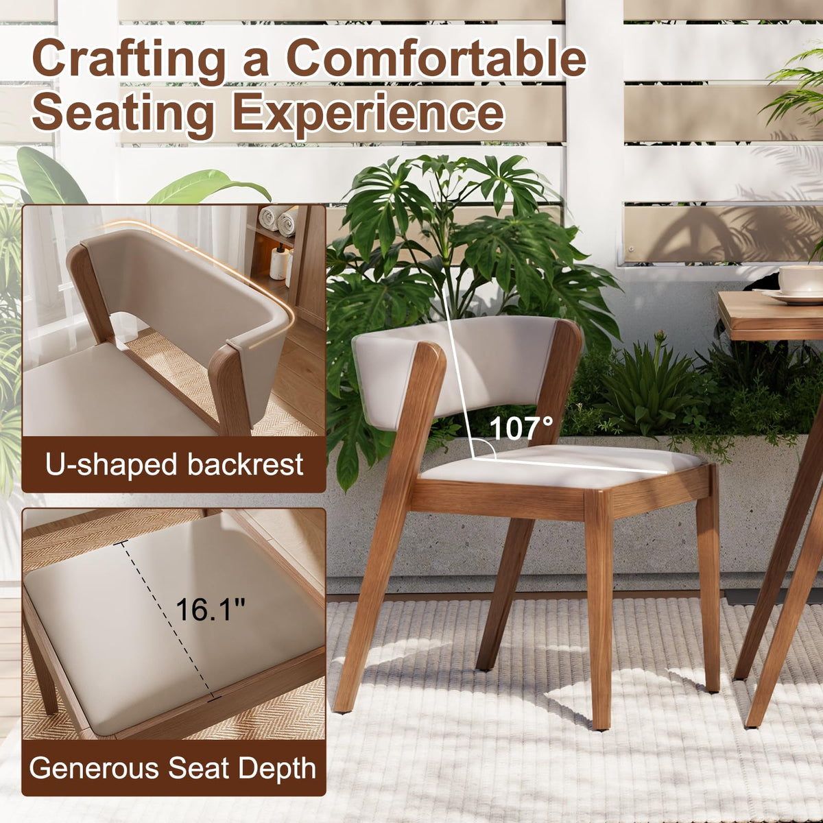 AnywaysWood Solid Wood Outdoor Patio Dining Table Set,3 PCS Bistro Dining Table Set of 2 with upholstered Chairs Patio Conversation Set Stackable Chair and Table Design for Lawn,Deck,Backyard,Walnut