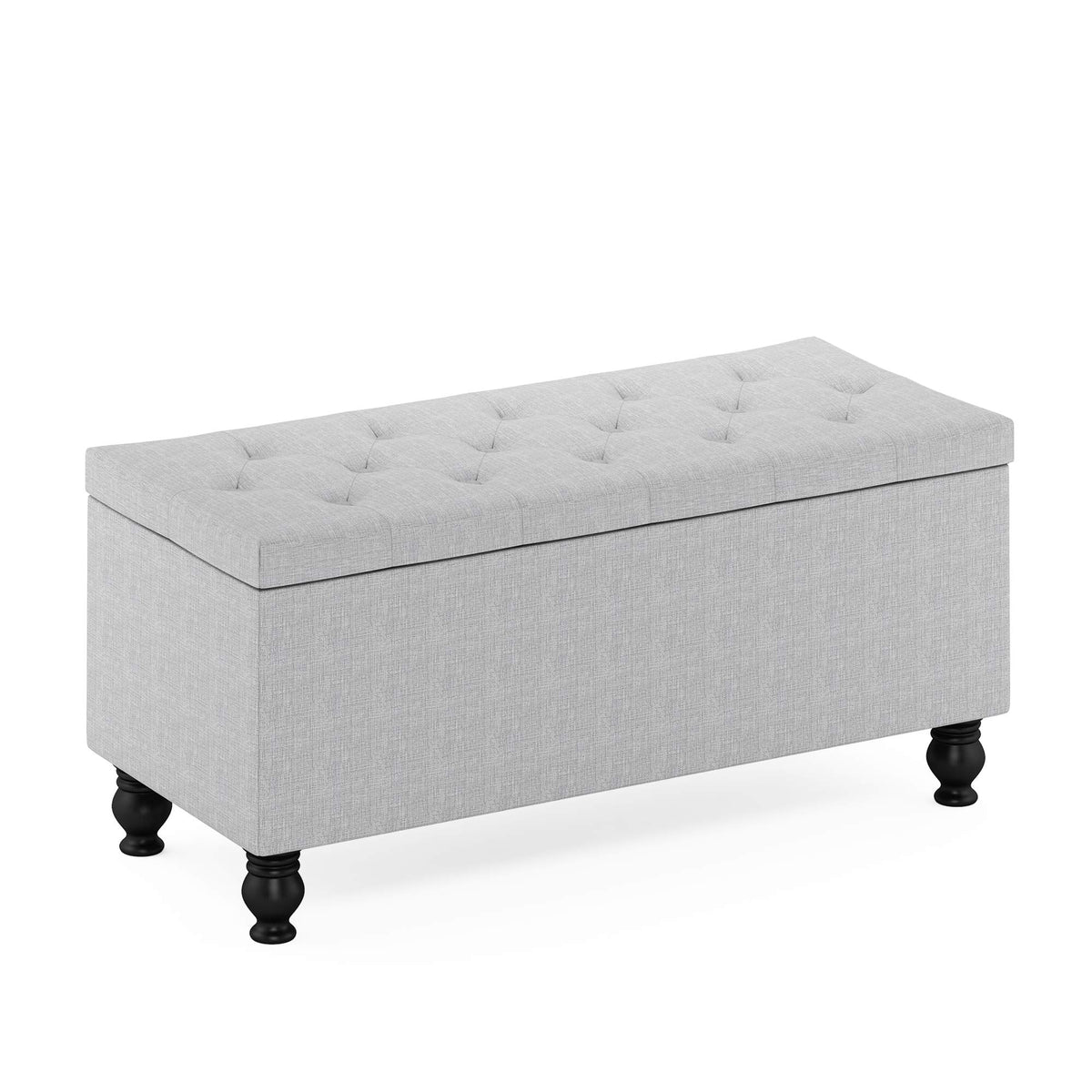 FURINNO Laval Button Tufted Storage Ottoman Bench for Entryway and Bedroom, Glacier