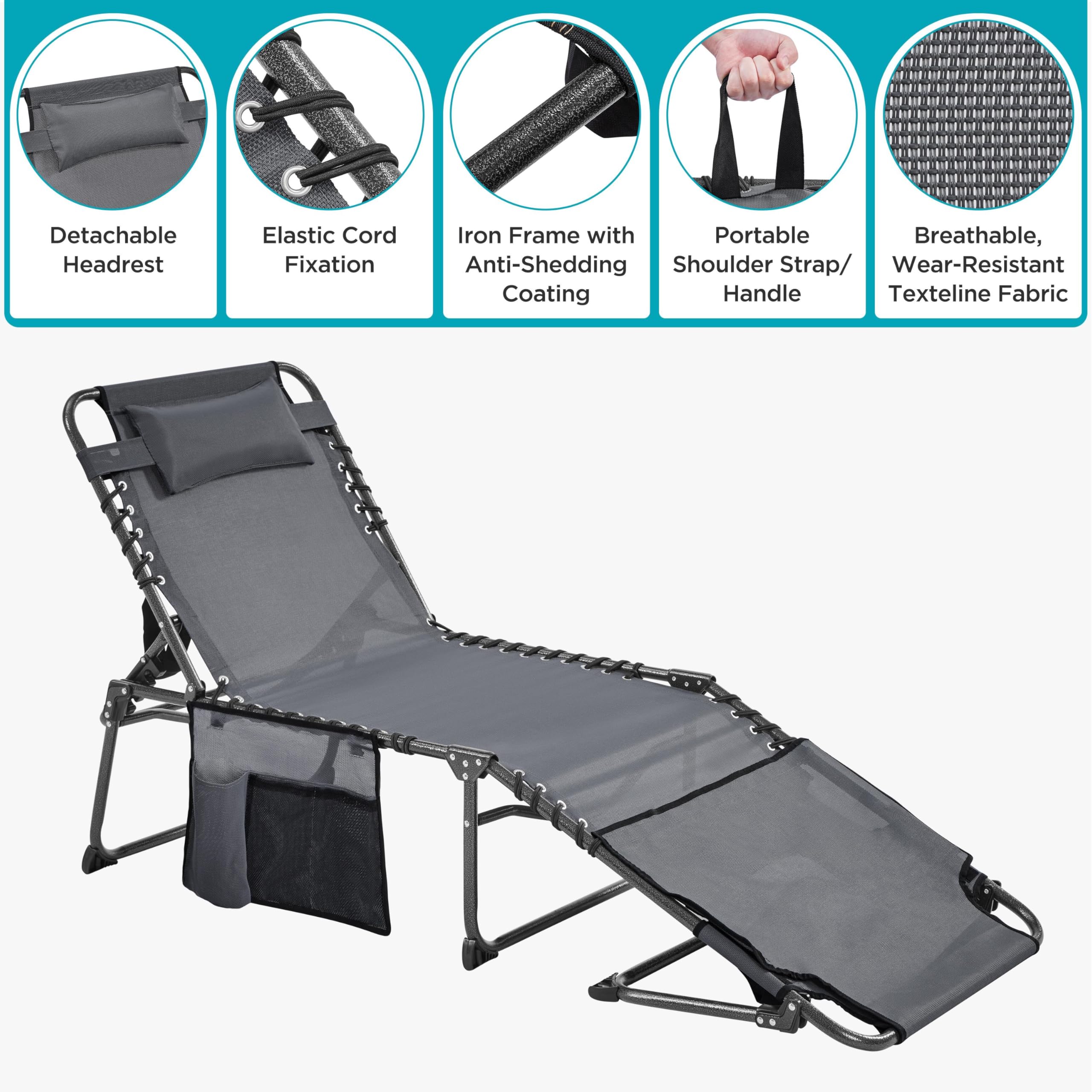 Folding Chaise Lounge Chair with Face Hole & 5-Position Backrest