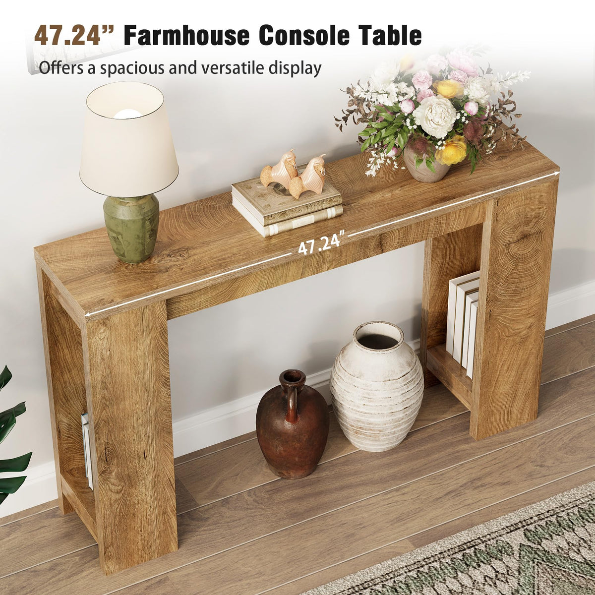 Tohomeor Entryway Console Table, Farmhouse Narrow Sofa Table Behind Couch, Wood Rectangular Accent Table for Living Room Hallway Entrance Foyer, Rustic Wood Grain