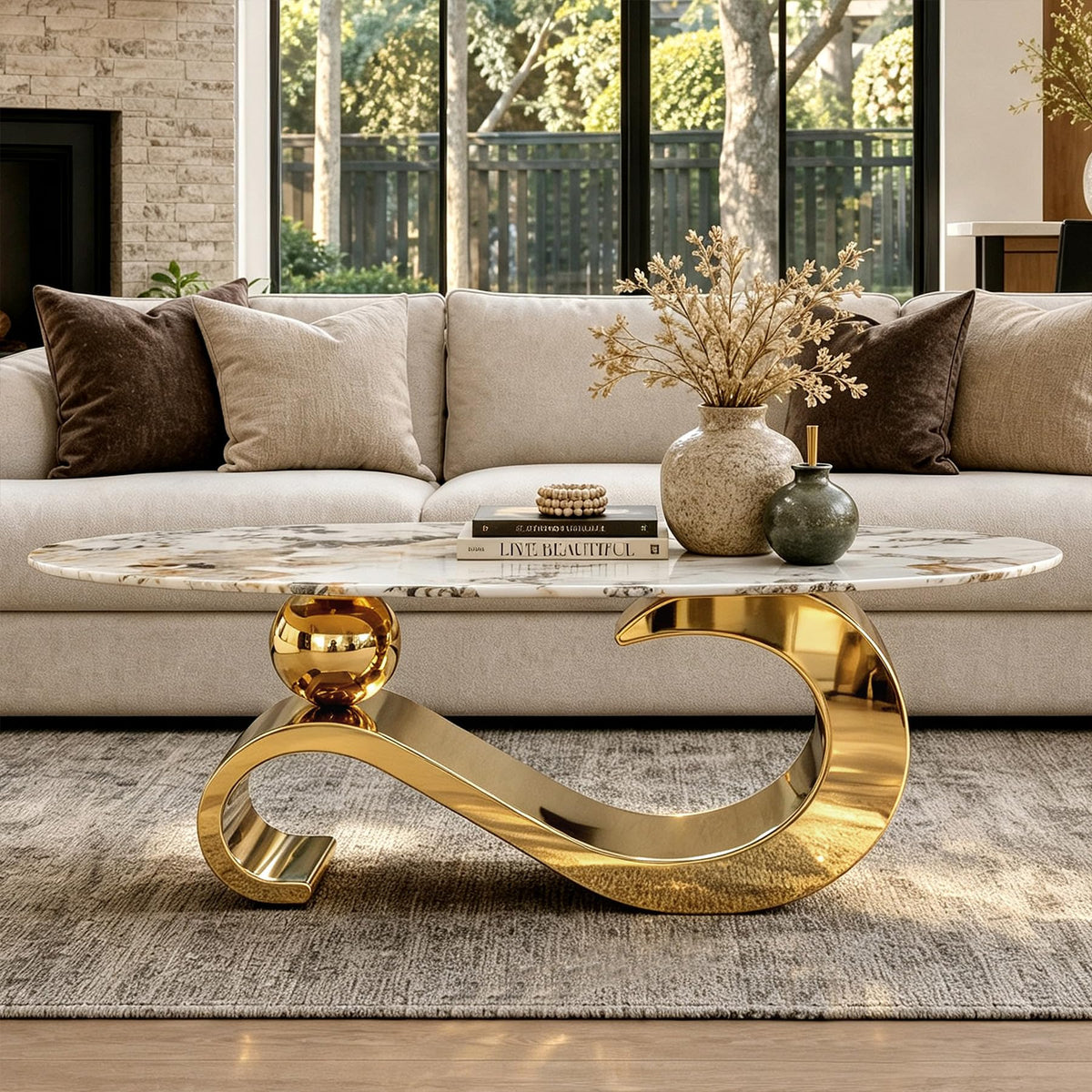 Oval Faux Marble Coffee Table