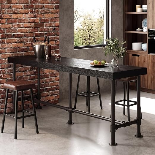 Industrial Solid Wood Bar Table, 70.9" Counter Height Pub Table