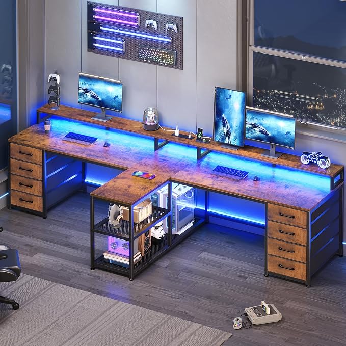 Two-Person Gaming Desk with Drawers