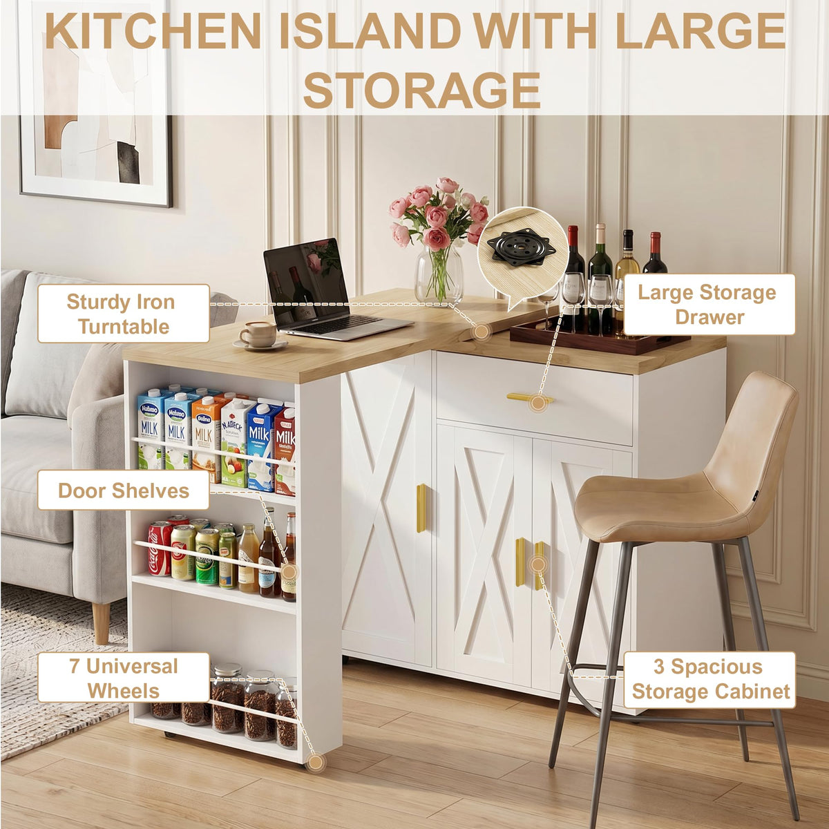 Rolling Kitchen Island with Swivel Table