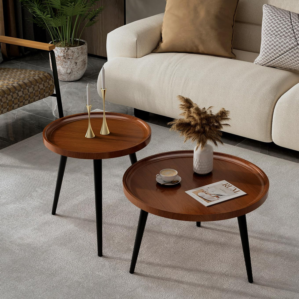 Walnut Round Nesting Coffee Tables