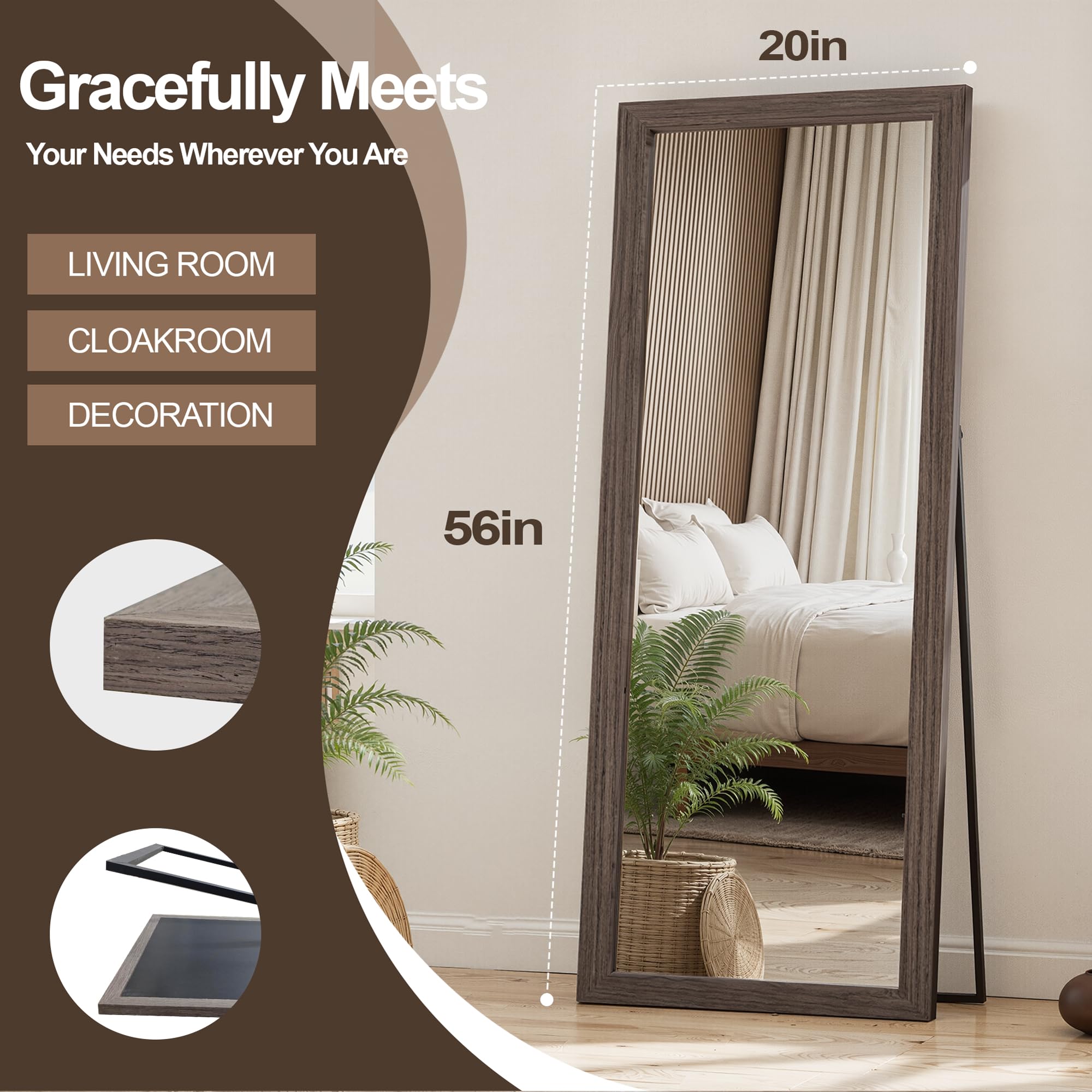 Full Length Floor Mirror with Wood Frame