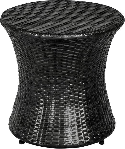 Wicker Patio Side Table – Hourglass PE Rattan, Steel Frame, 20"