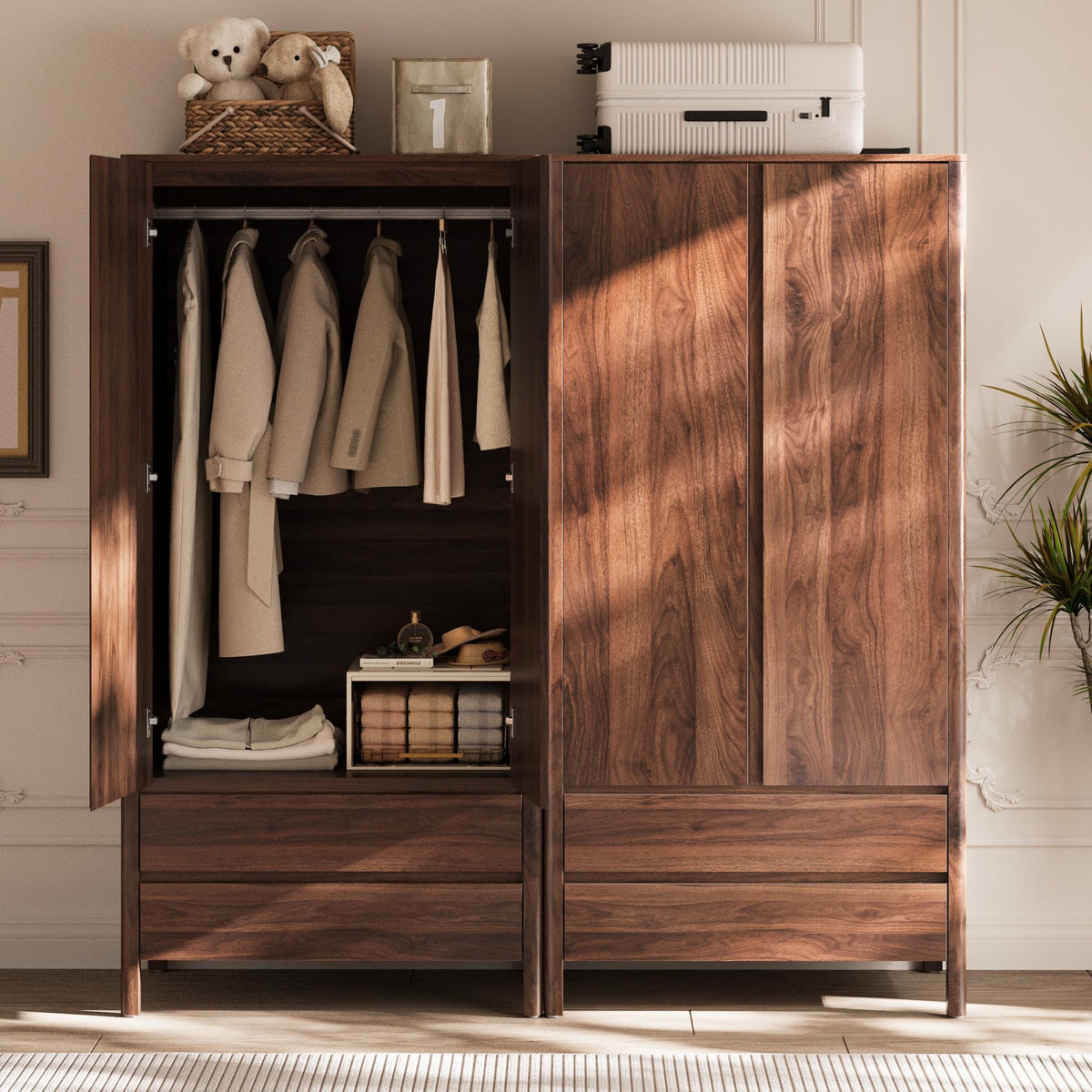 Walnut Wardrobe with 2 Drawers