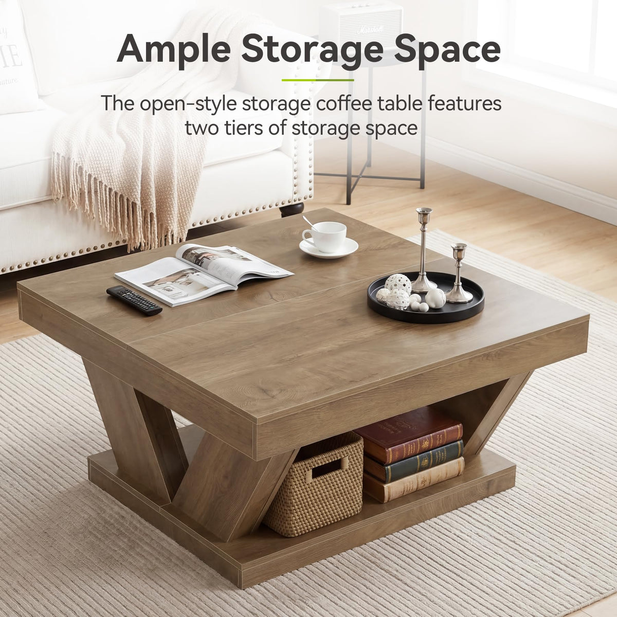 Rustic Square Coffee Table with Storage