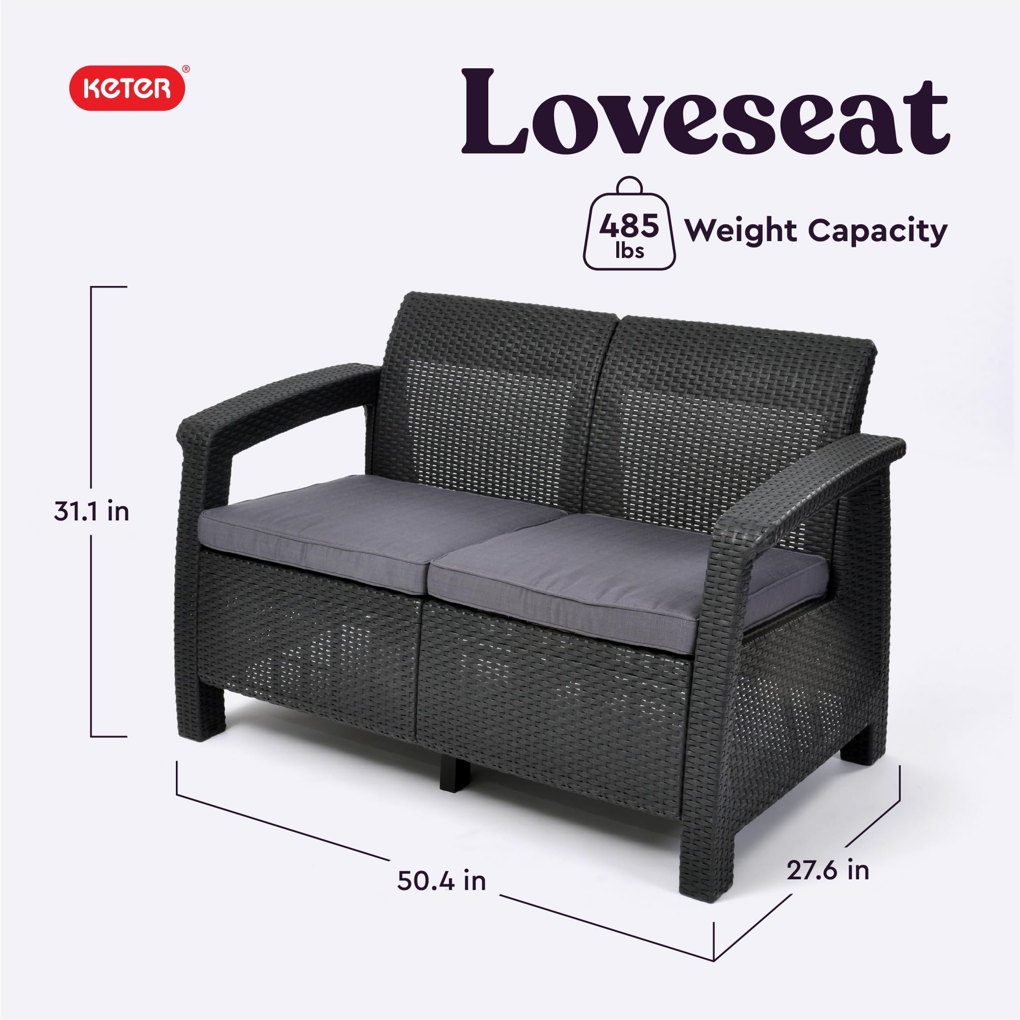 Keter Corfu 4 piece Set All Weather Outdoor Patio Garden Furniture with Cushions, Charcoal