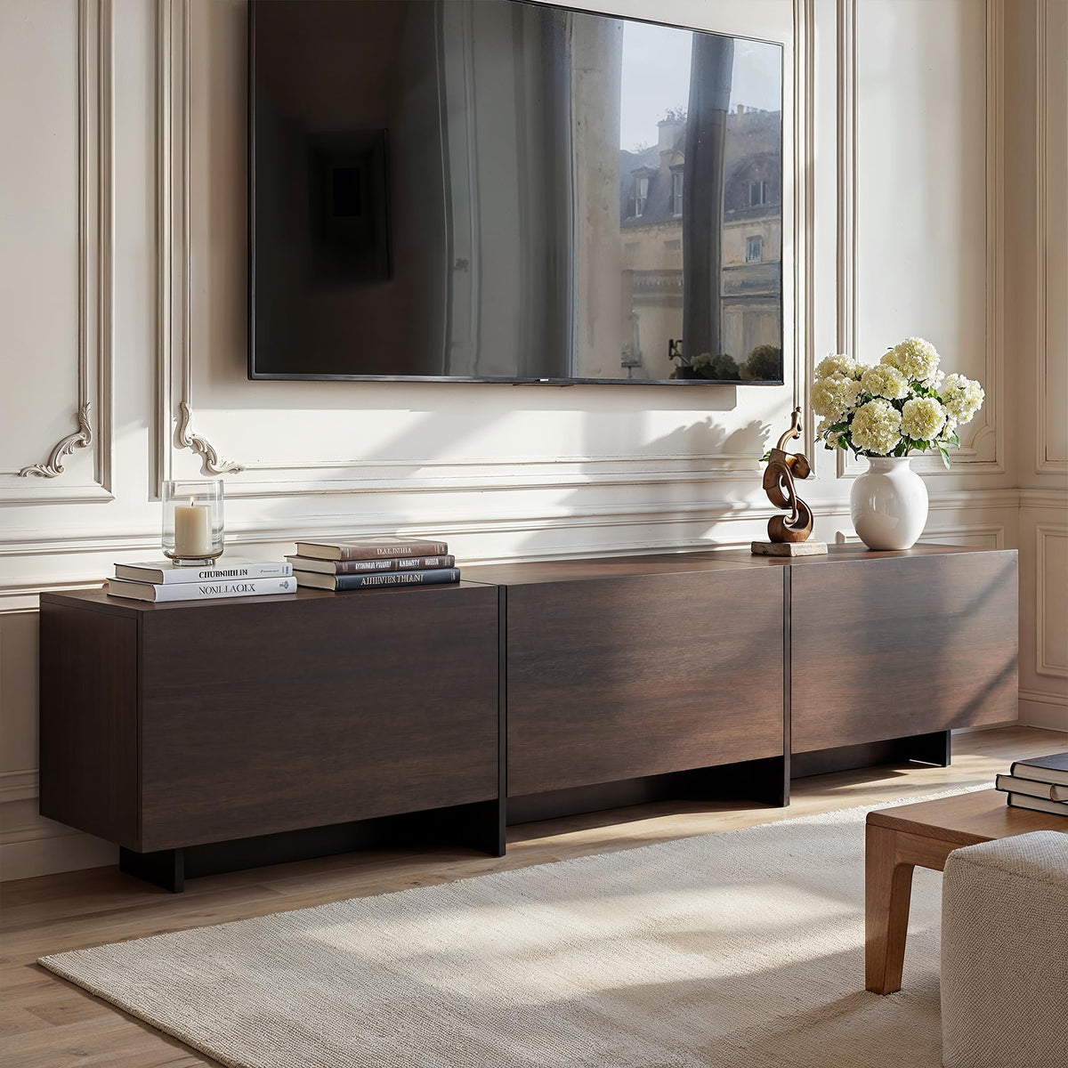AIEGLE 71.7" W TV Stand for Living Room, Brown TV Console with 3 Drawers