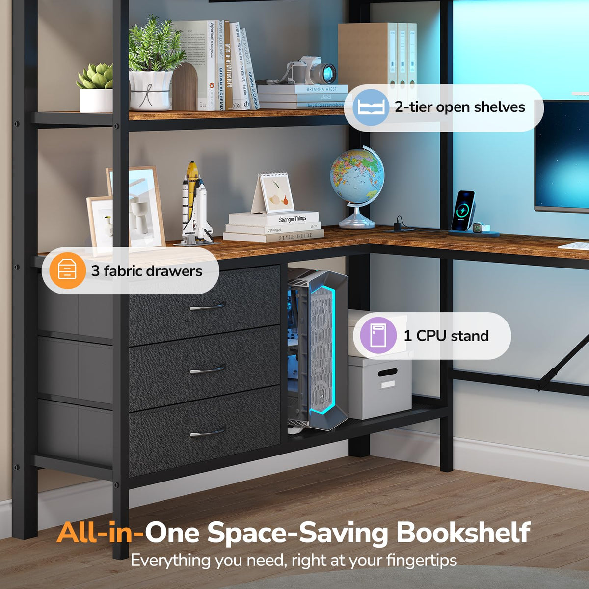 Metal Loft Bed with Desk & Storage
