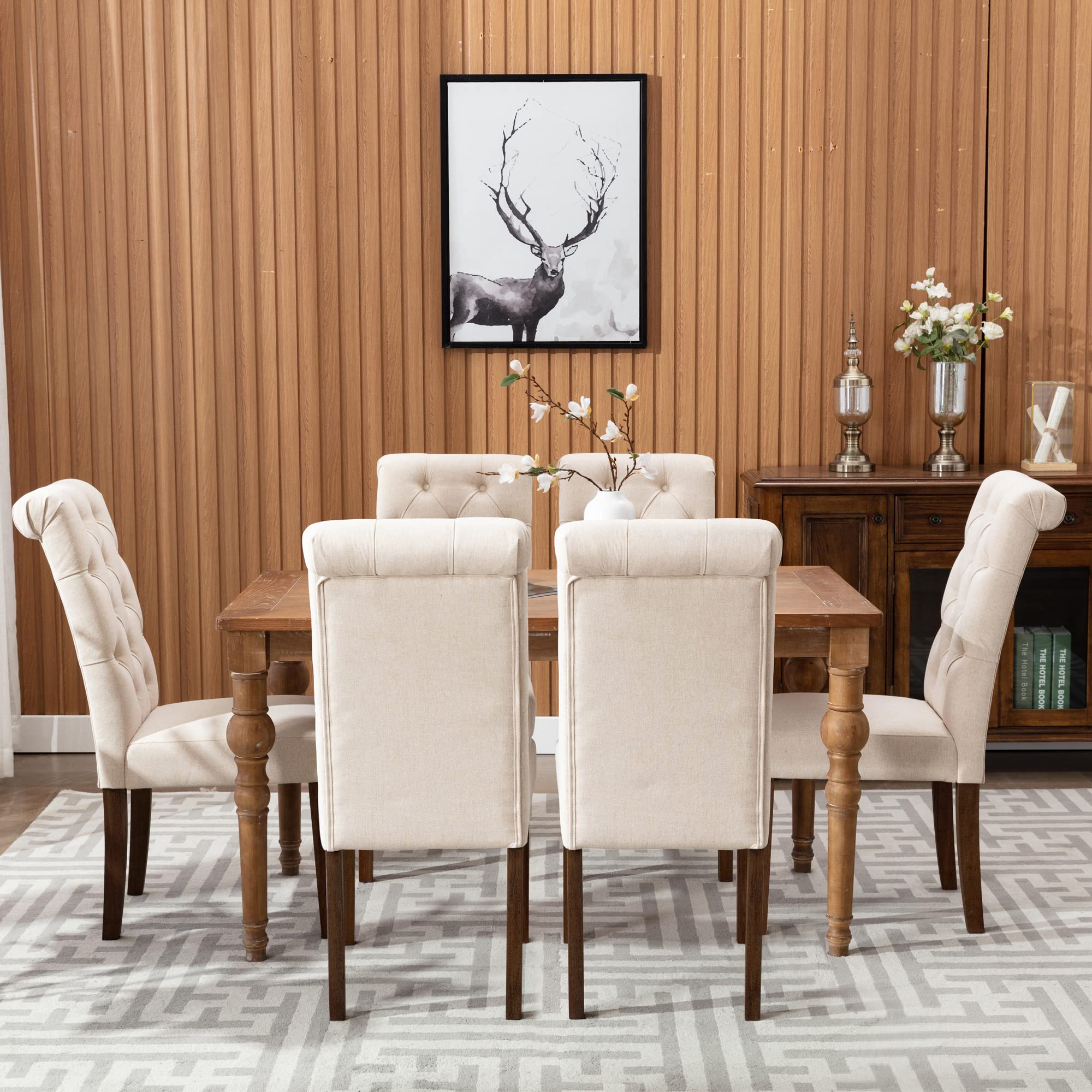 Upholstered Dining Chairs with Solid Wood Legs