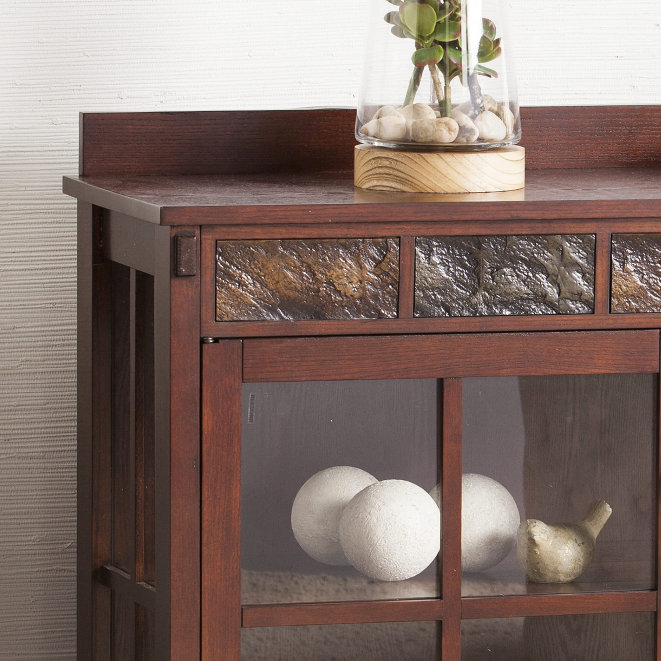 Mission Faux Slate Sideboard & Display Curio Cabinet