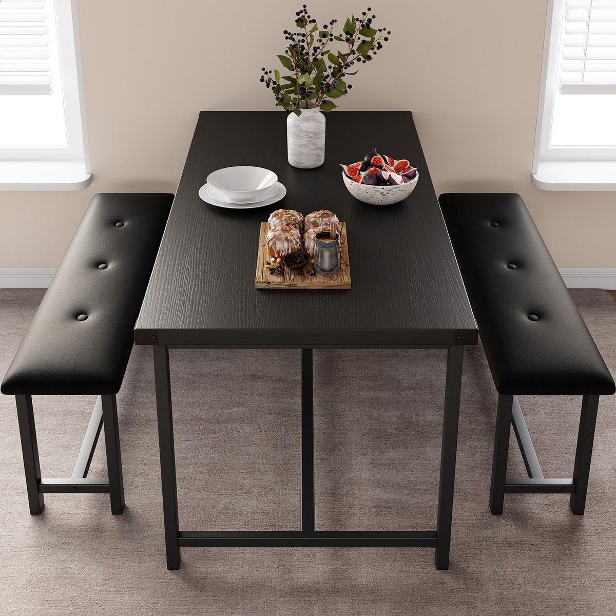 3-Piece Upholstered Bench Dining Set