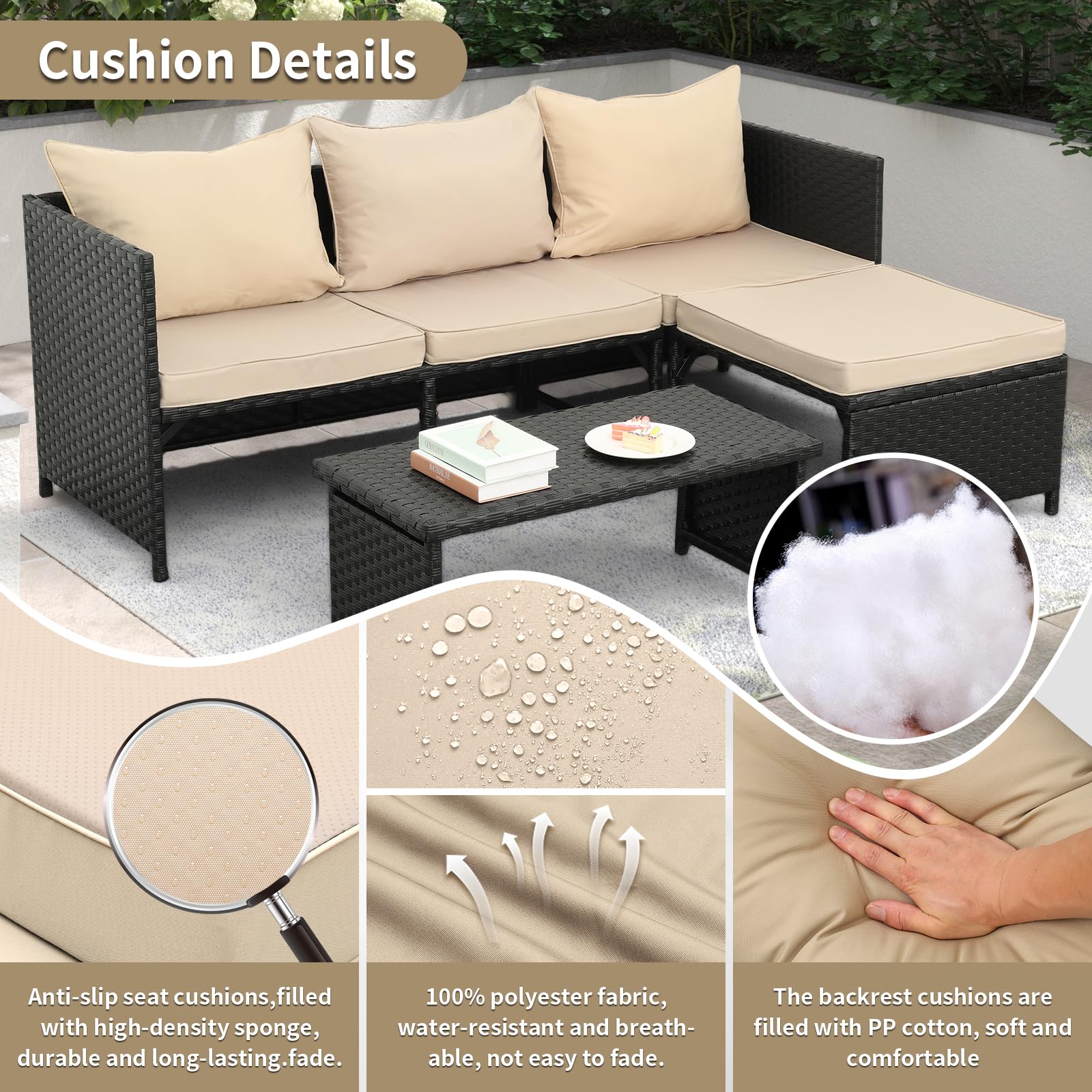 3-Piece Outdoor Wicker Conversation Set with Cushions