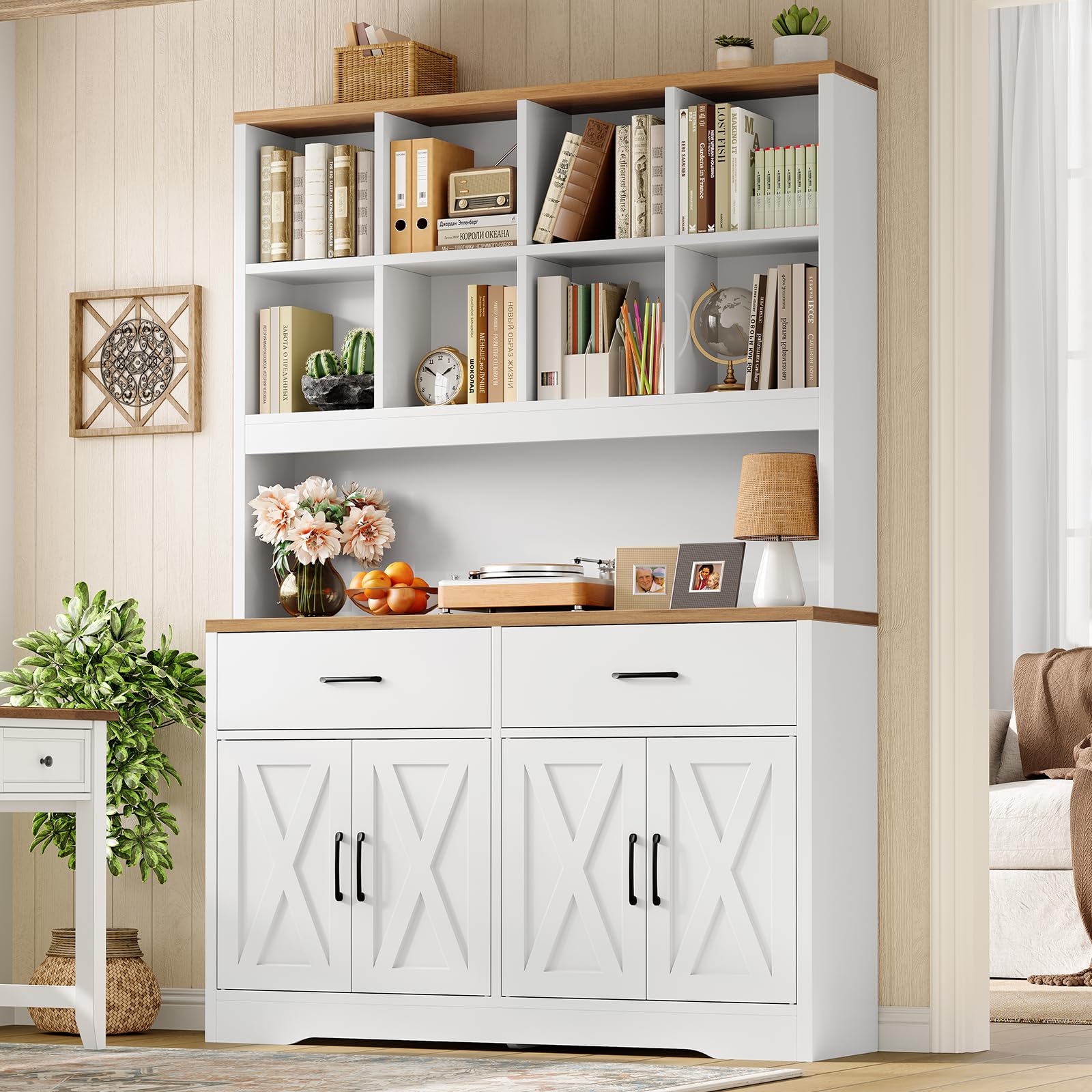69" Bookshelf with Drawers, Cabinet & Open Shelves