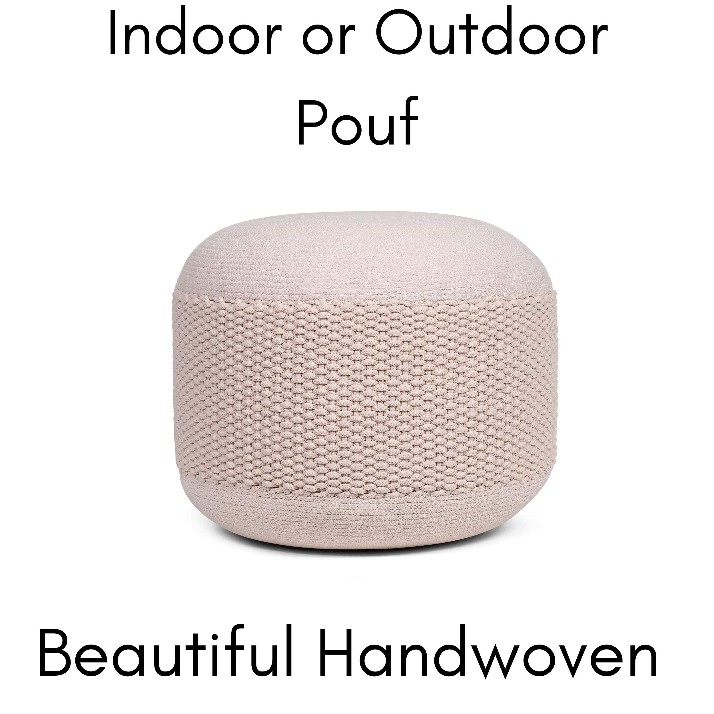 BIRDROCK HOME Outdoor Pouf Ottoman | Hand Woven Waterproof Foot Stool with Bead Bag Filling | Boho Foot Rest for Patio, Living Room, Porch & Outdoor Seating | Lightweight, Soft Stuffed Chair | Natural