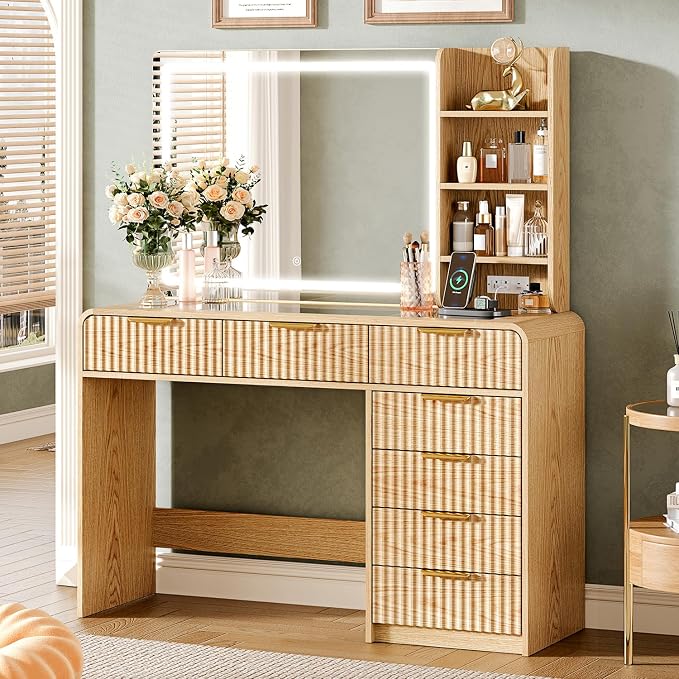 Walnut Makeup Vanity with LED Mirror