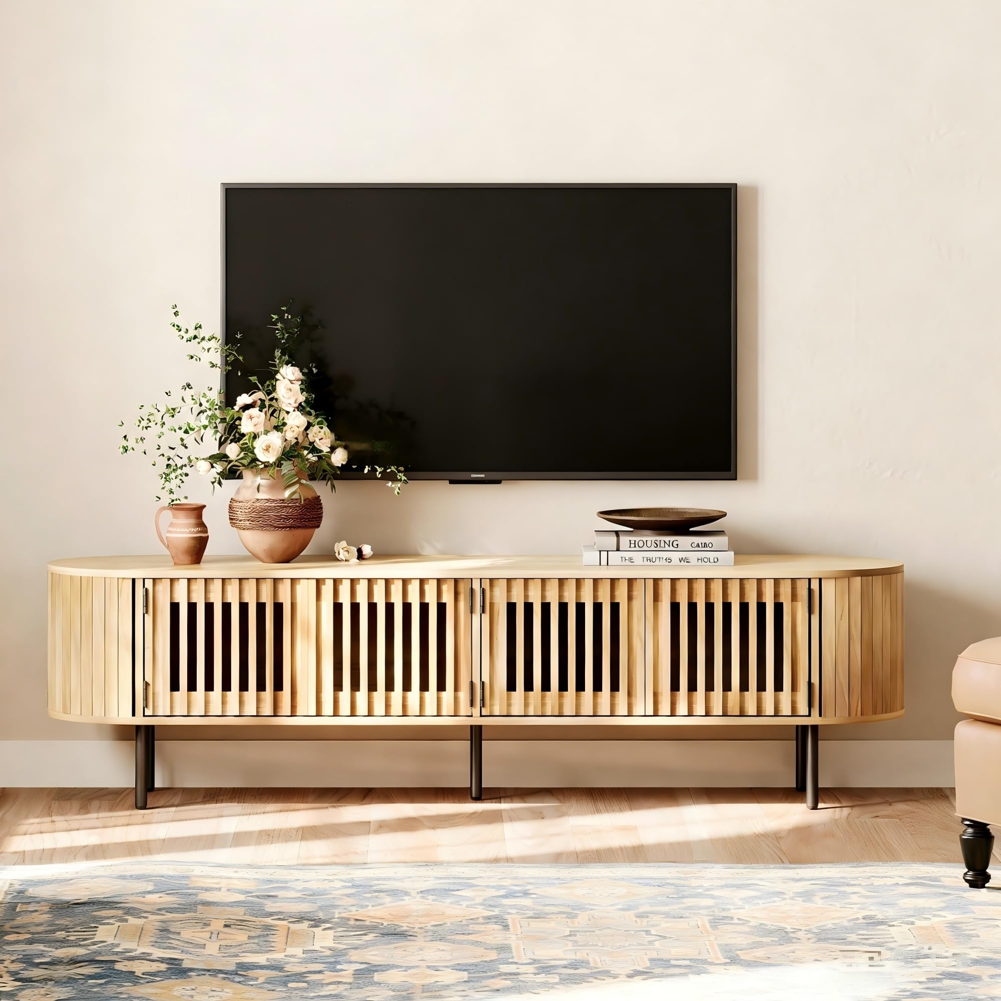 Fluted TV Stand for 75-Inch TVs with Storage
