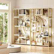 LGHM 79" W Luxury Marble-Patterned White Gold Bookshelf, Set of 2