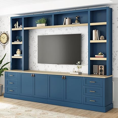 102.3" Farmhouse Entertainment Center with 6 Drawers & Adjustable Shelves