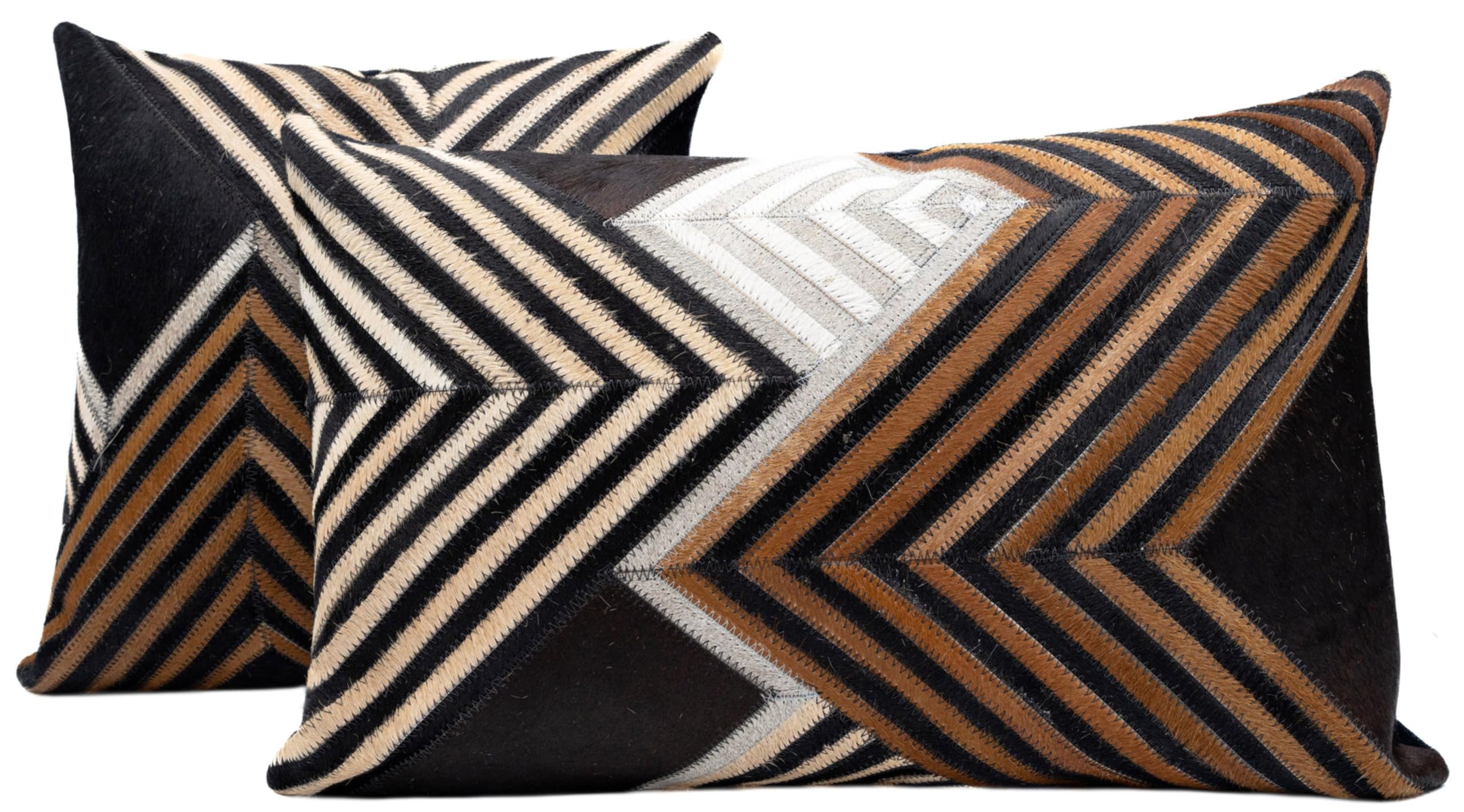 CANVELLO Genuine Cowhide Leather Decorative Throw Pillows - Handmade Patchwork Accent Pillows for Sofa, Couch, Chair - Southwestern Feather Down Insert Included (Set of Two (18"x18" + 16"x24"))