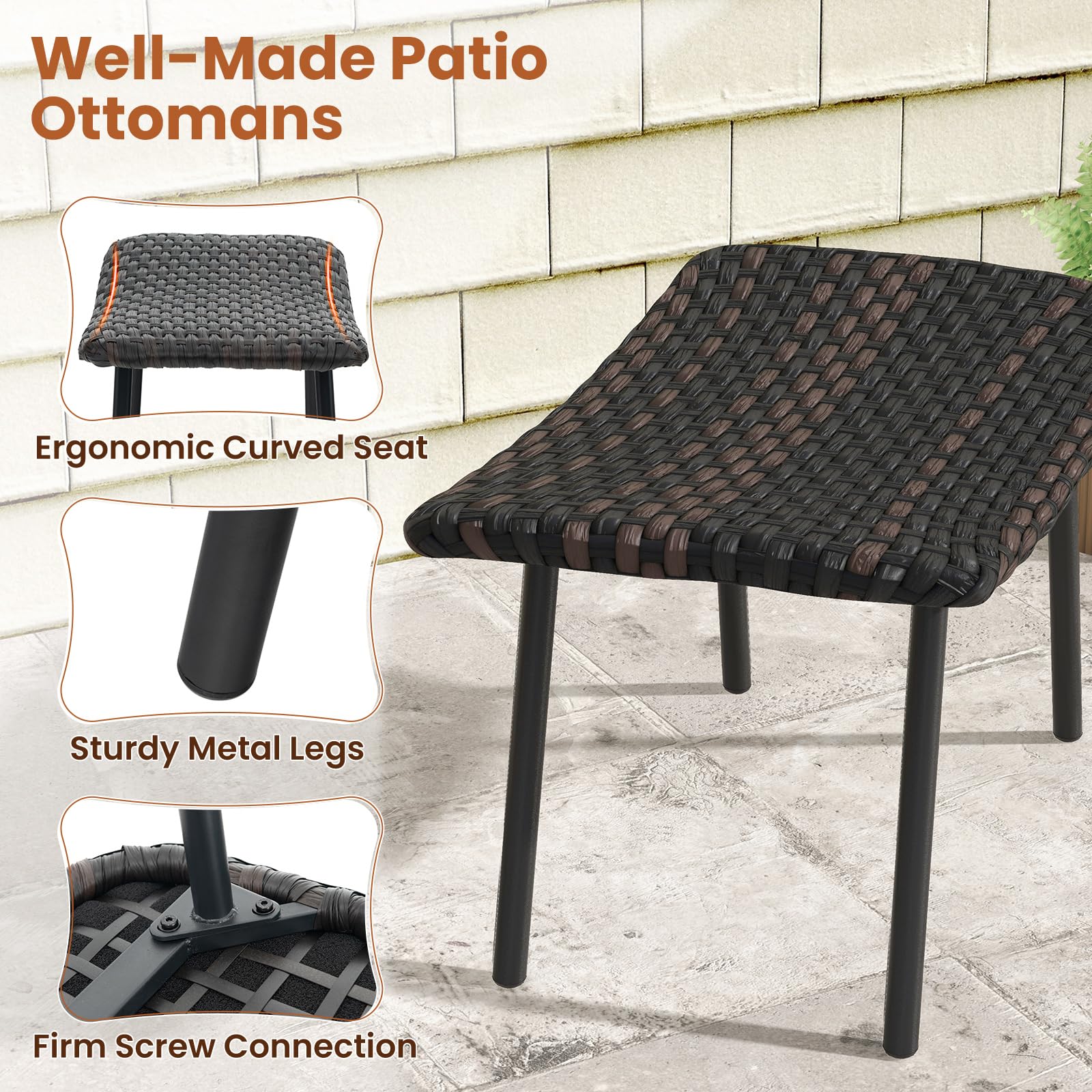 Outdoor Rattan Ottoman Set of 2