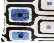 CANVELLO Handmade Velvet Decorative Pillow 16" x 24" | Premium Down Feather Fill, Geometric Blue and Black Pattern, Hidden Zipper Closure