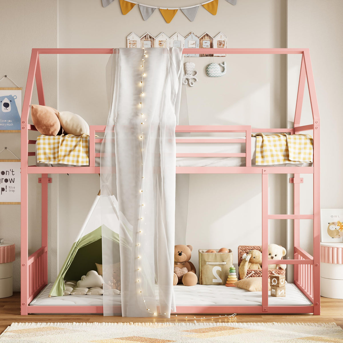 Pink Twin House Bunk Bed